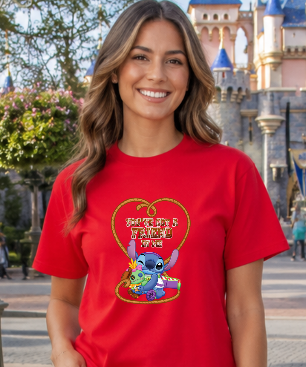 You’ve Got a Friend In Me Stitch - Tshirt - White/Blue/Pink/Red