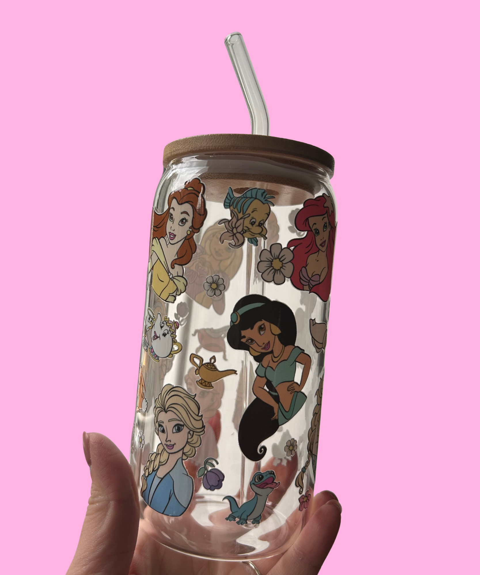 Princess & Sidekick Glass Tumbler With Glass Straw
