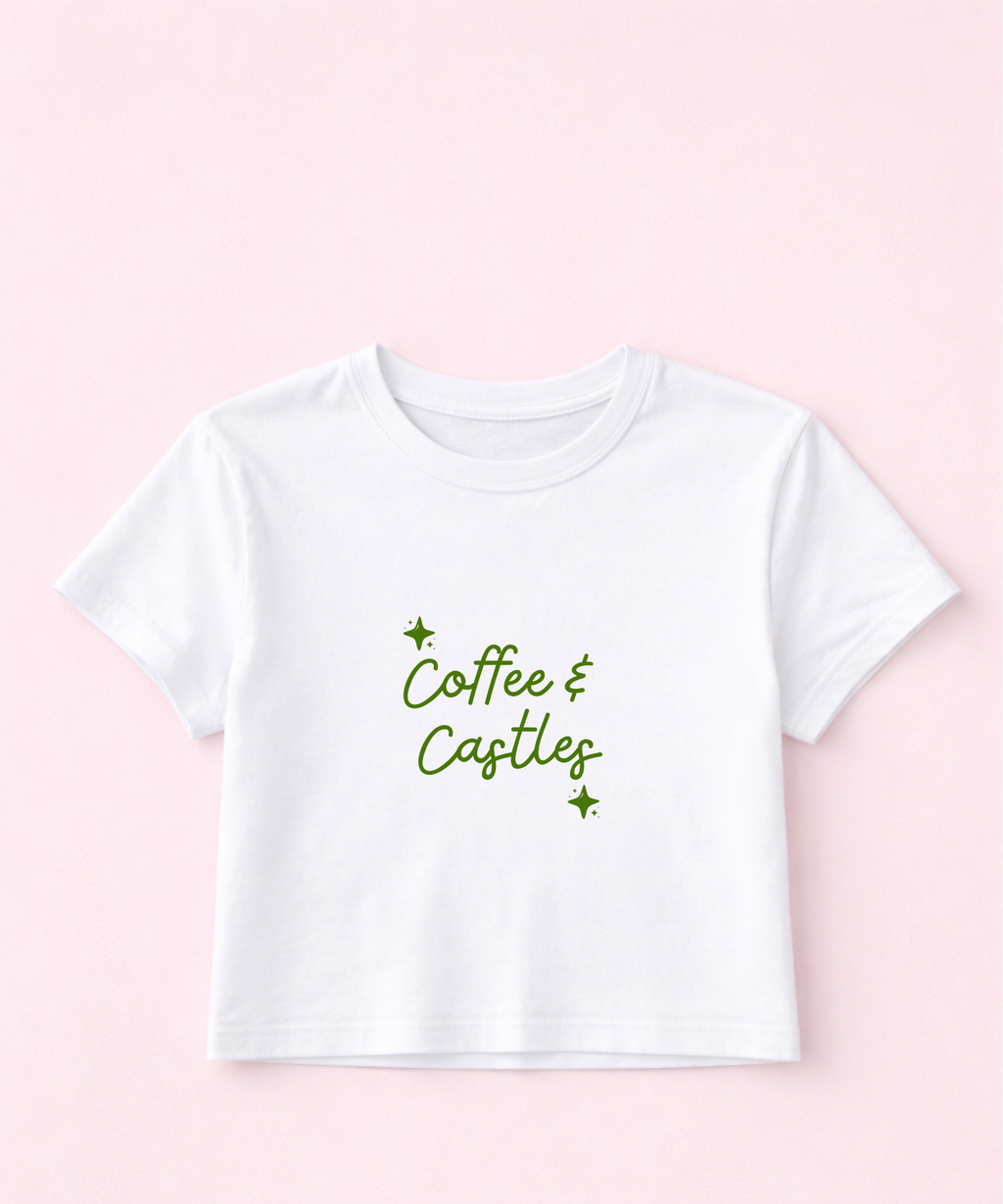 Coffee & Castles Exclusive - Cropped Baby Tee - Natural/White