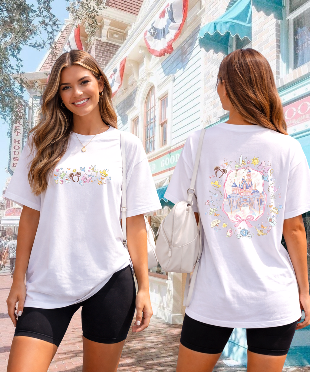 Fairytale Castle - Double Sided Tshirt - White/Pink