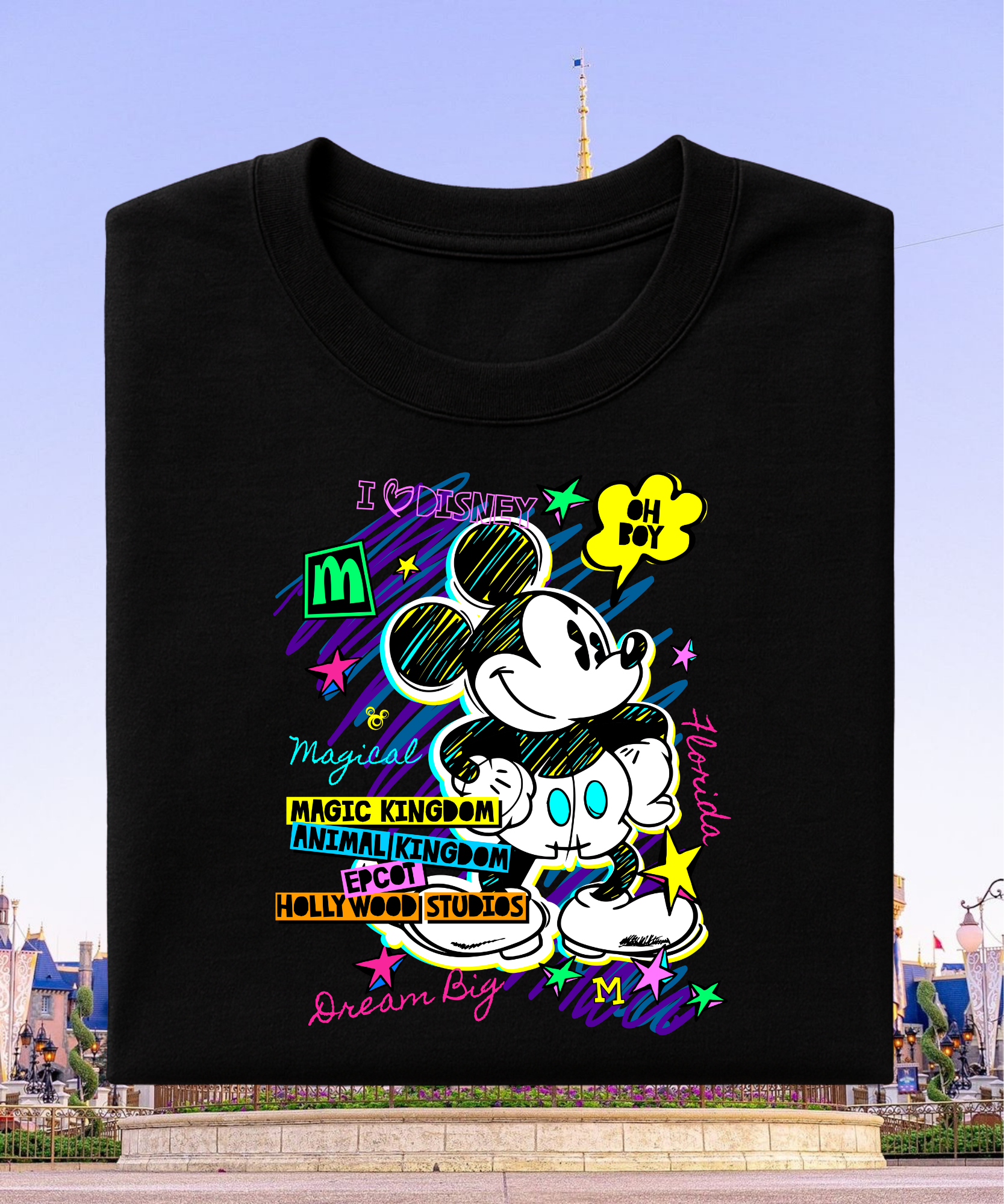 Neon Mouse WDW - Tshirt - Navy/White/Black