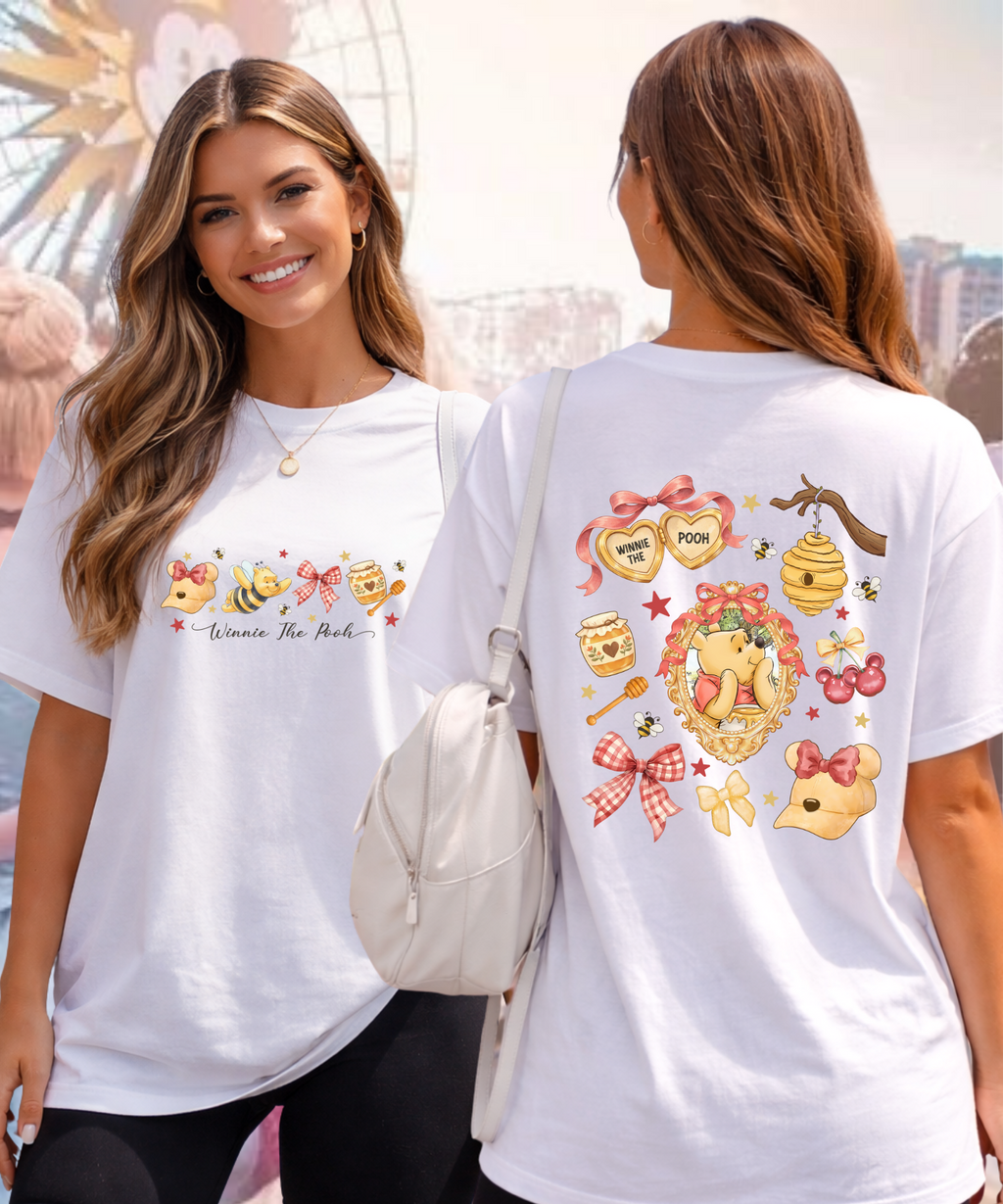 Pooh Double Sided Coquette - Tshirt - White/Pink