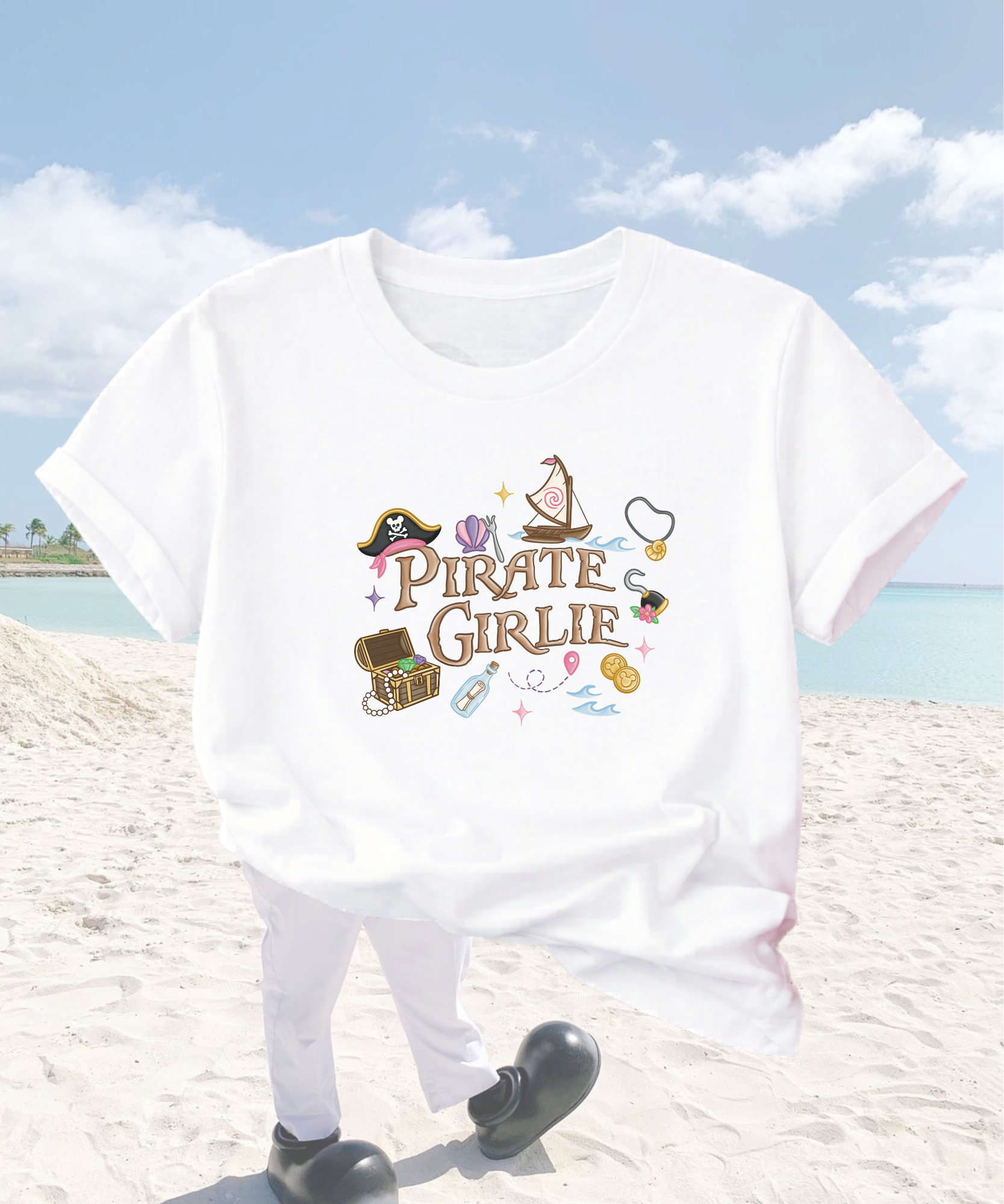 Pirate Girlie - Tshirt - White/Pink/Blue