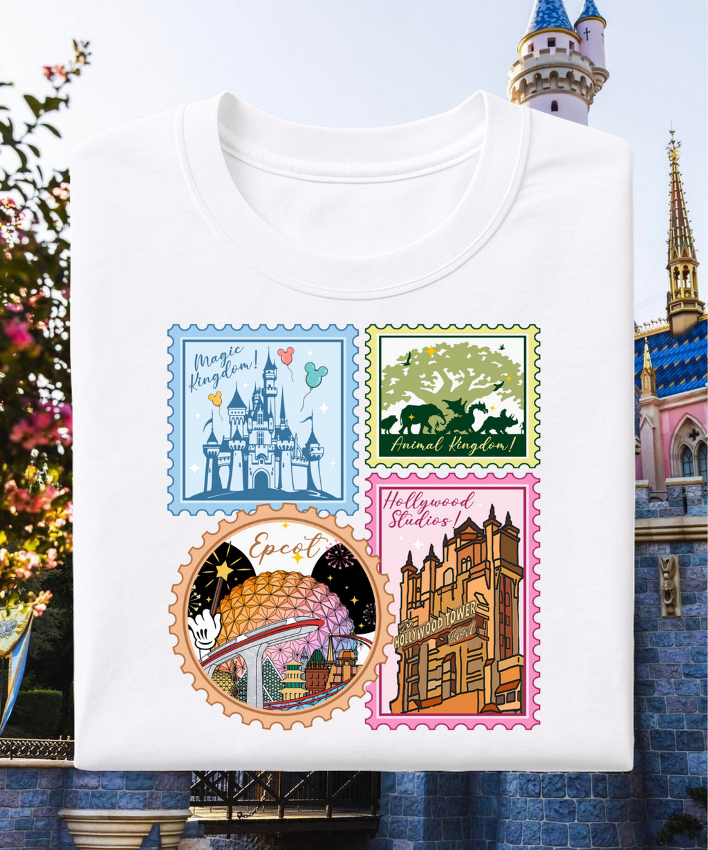 Four Park Stamps - Tshirt - White/Navy/Pink/Daisy Yellow/Red