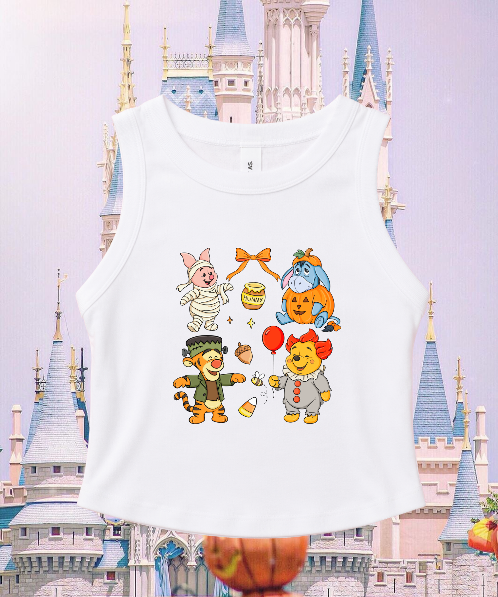 Pooh & Friends Spooky Halloween - Cropped Tee/Cropped Vest - White/Black