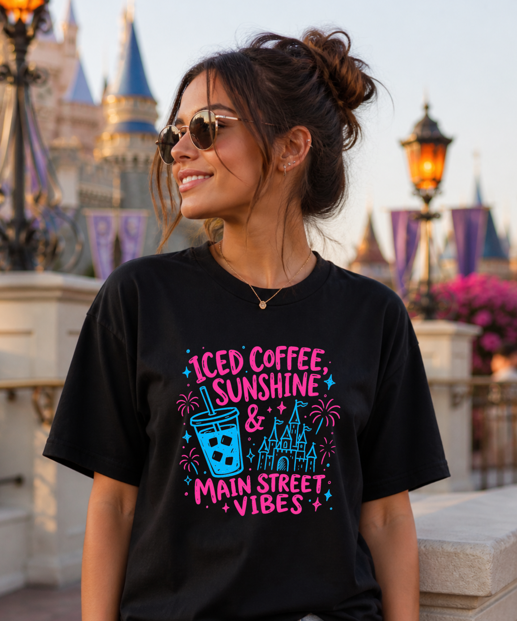 Iced Coffee, Sunshine, Main Street Vibes - Tshirt - White/Pink/Navy/Black