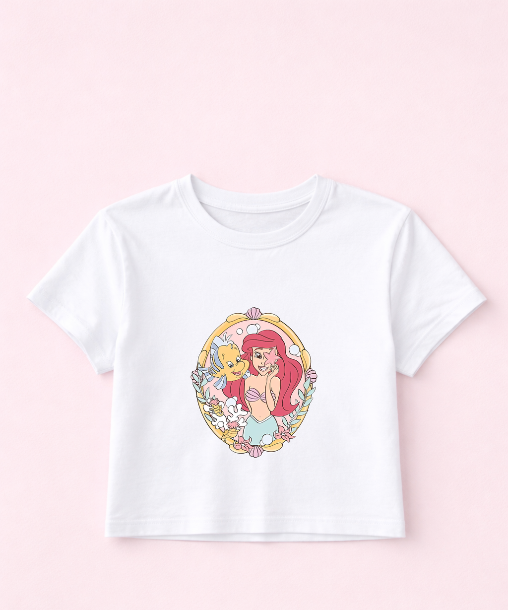 Ariel & Flounder - Cropped Tee/Cropped Vest - White
