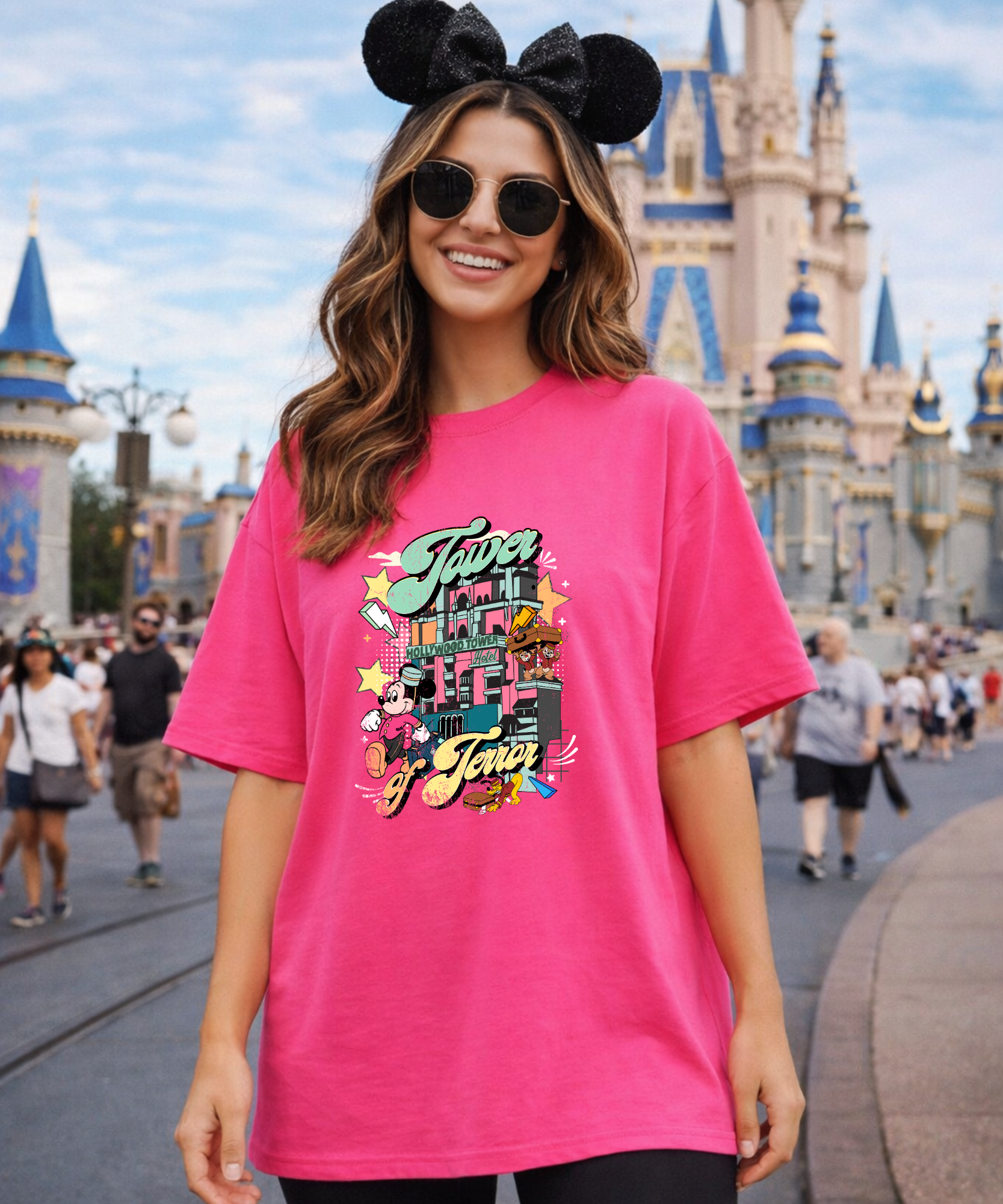 Tower Of Terror Coloured - Tshirt - Black/Hot Pink