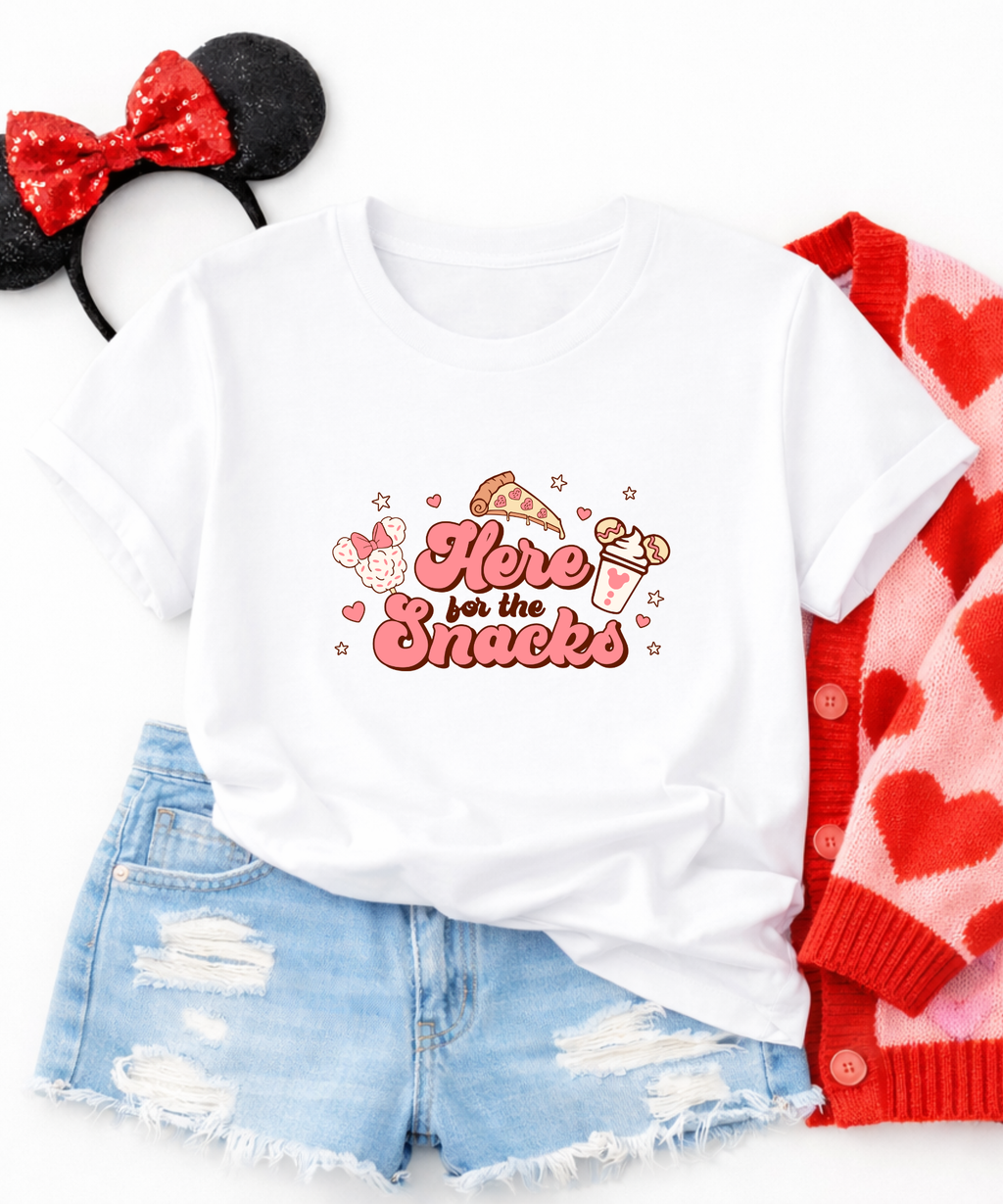 Here For The Snacks Retro - Tshirt - Pink/White