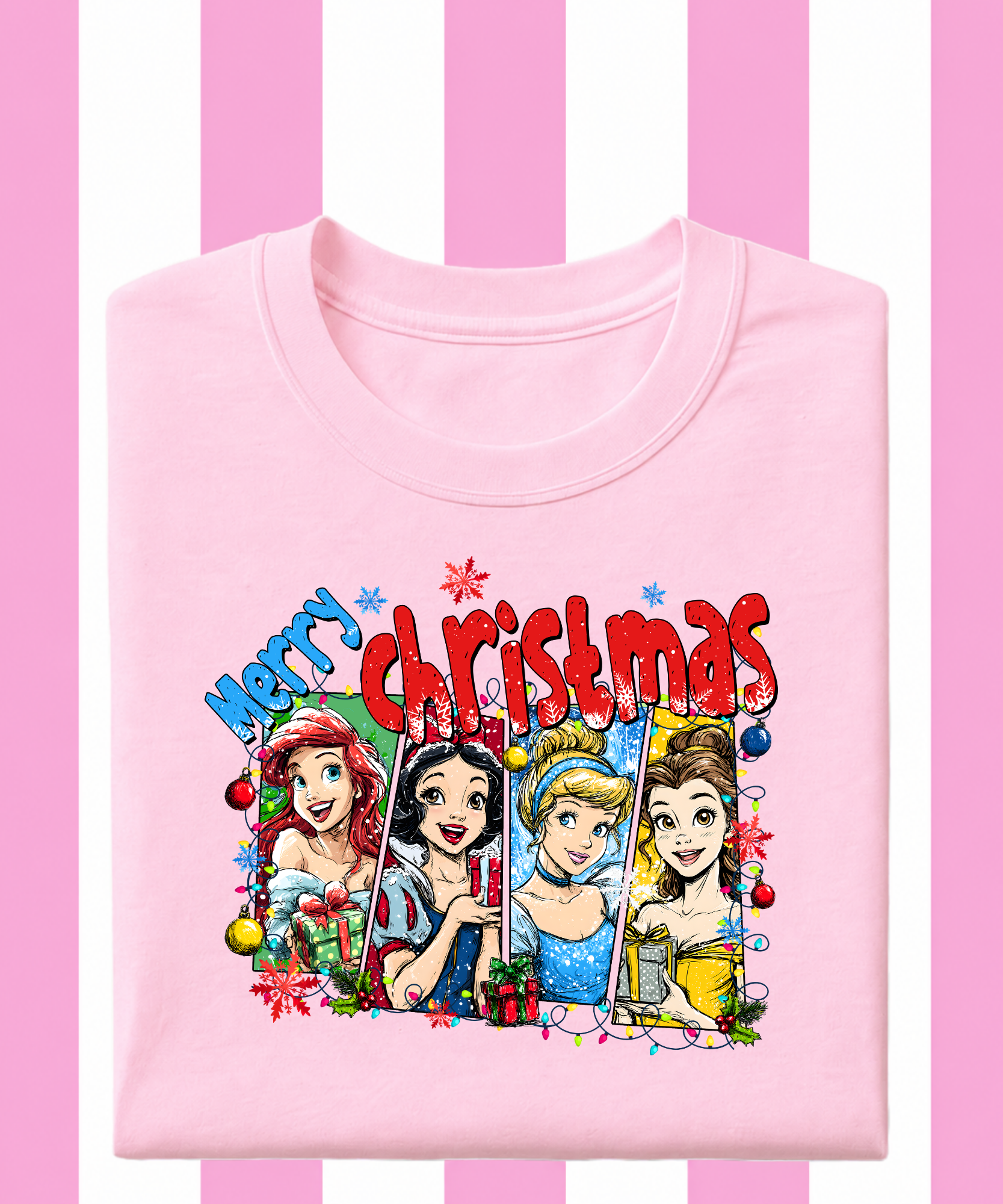 Merry Christmas Cartoon Princesses - Tshirt