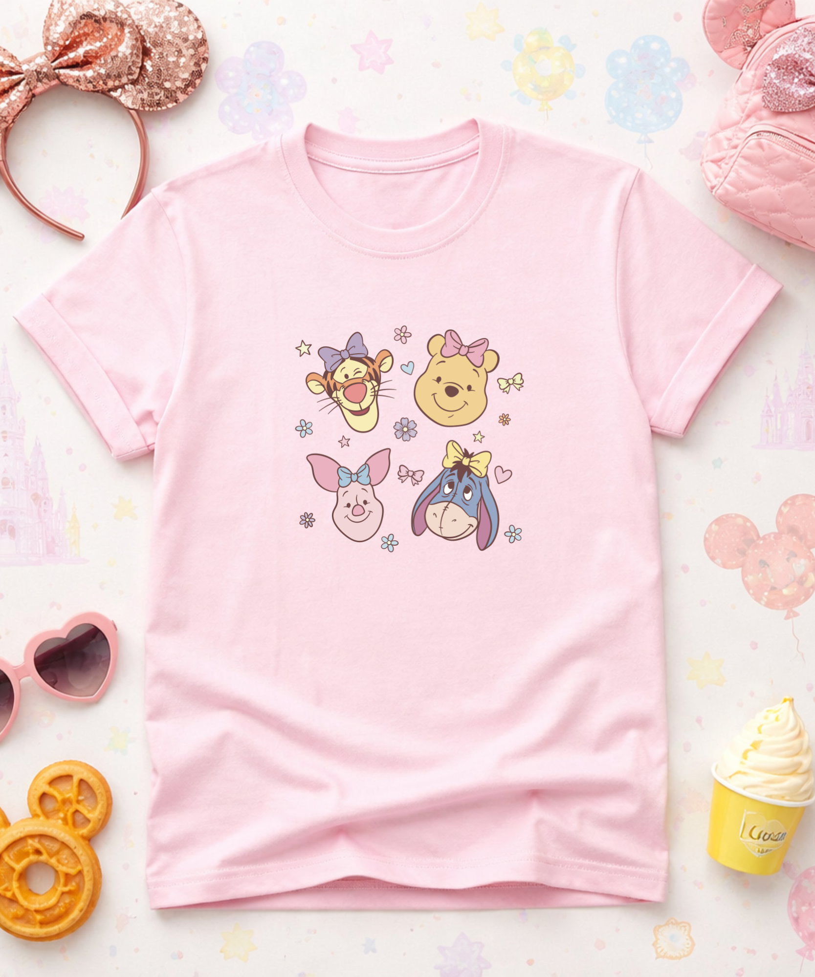 Pooh Friends Flowers - Tshirt - White/Pink