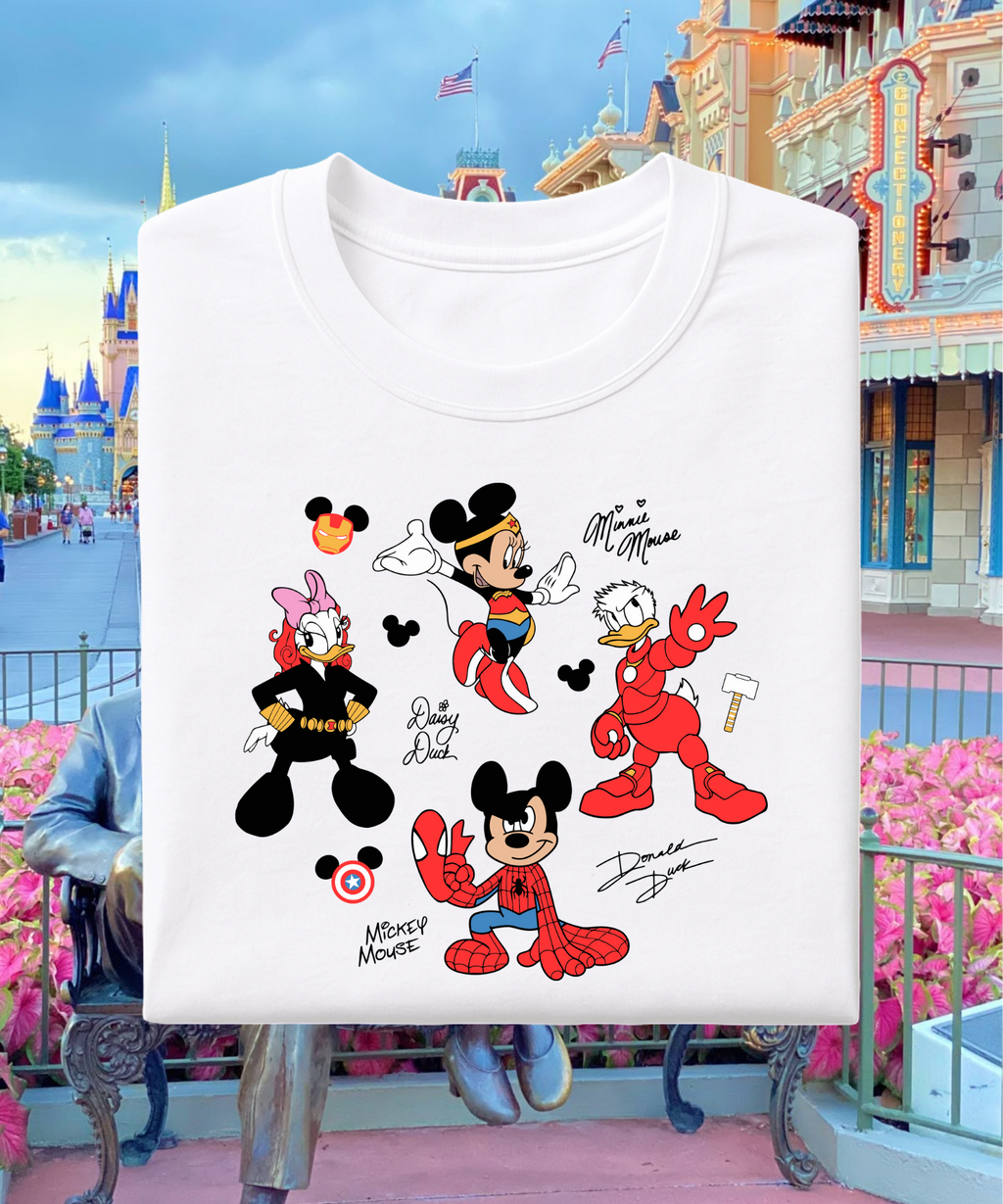 Mouse & Friends Heroes - Tshirt - White/Pink/Blue