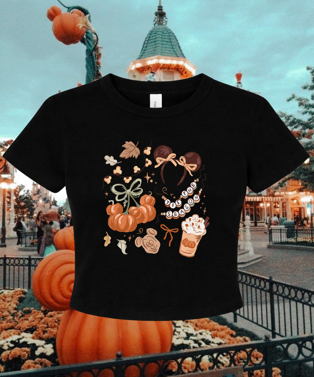 Fall Coquette - Cropped Tee - White/Black