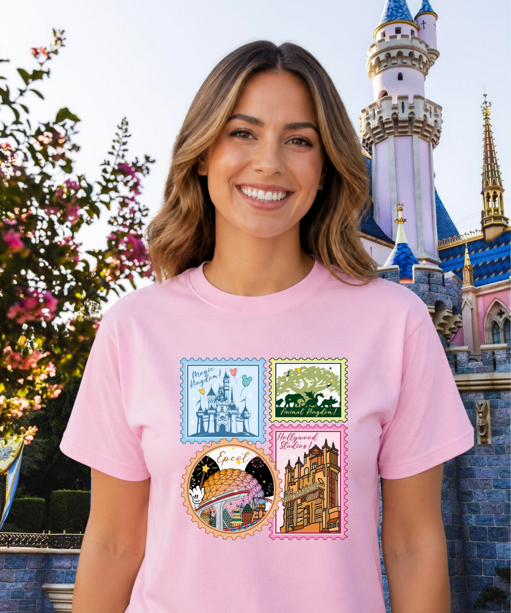 Four Park Stamps - Tshirt - White/Navy/Pink/Daisy Yellow/Red