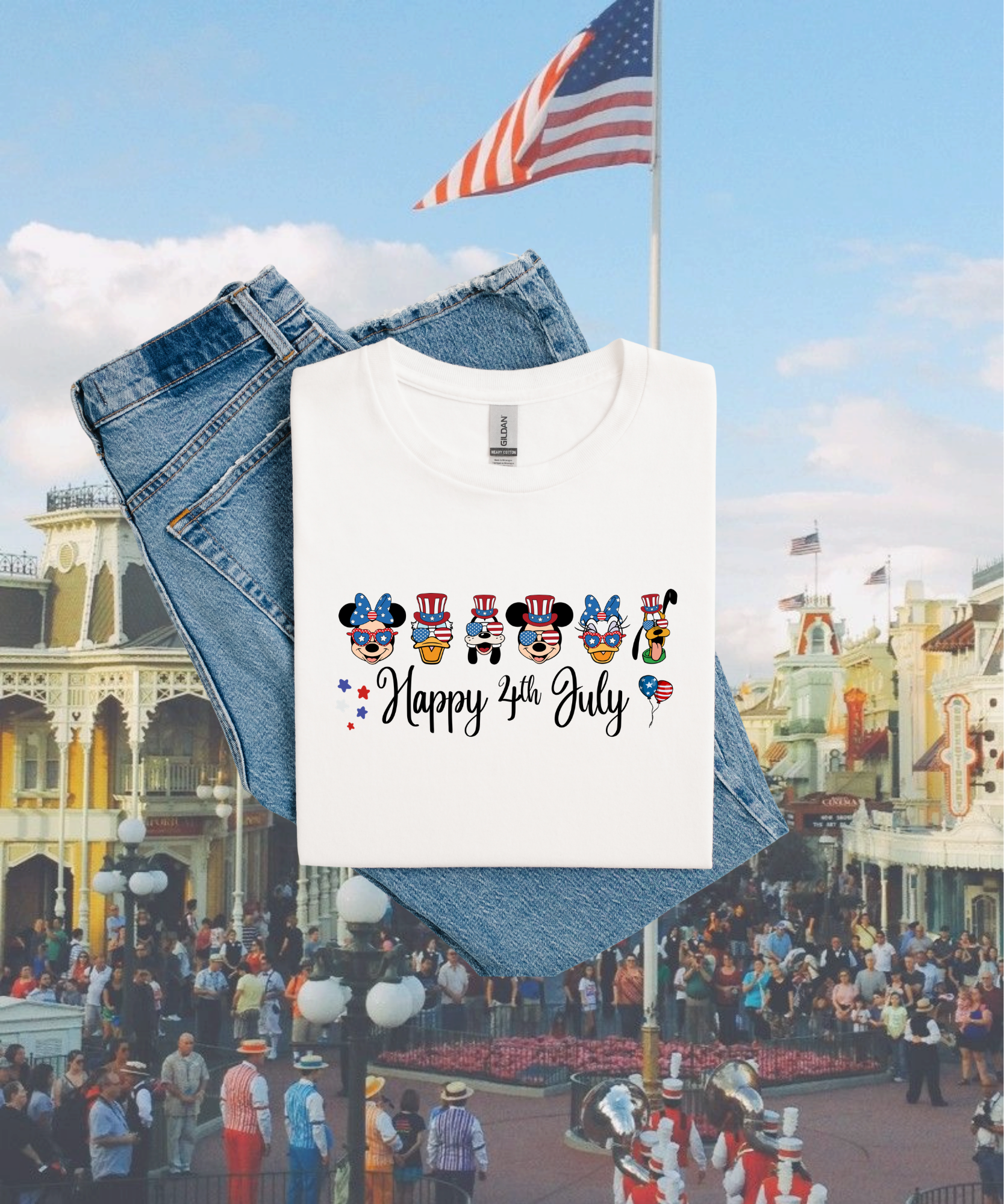 4th July Mouse & Friends Exclusive - Tshirt - White/Blue