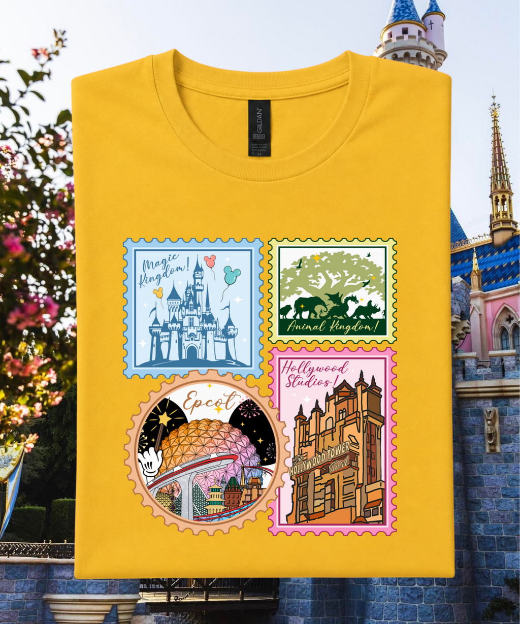 Four Park Stamps - Tshirt - White/Navy/Pink/Daisy Yellow/Red