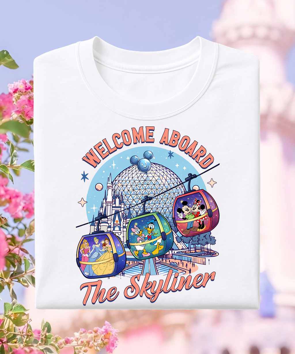Welcome Aboard The Skyliner - Tshirt - White/Pink/Red