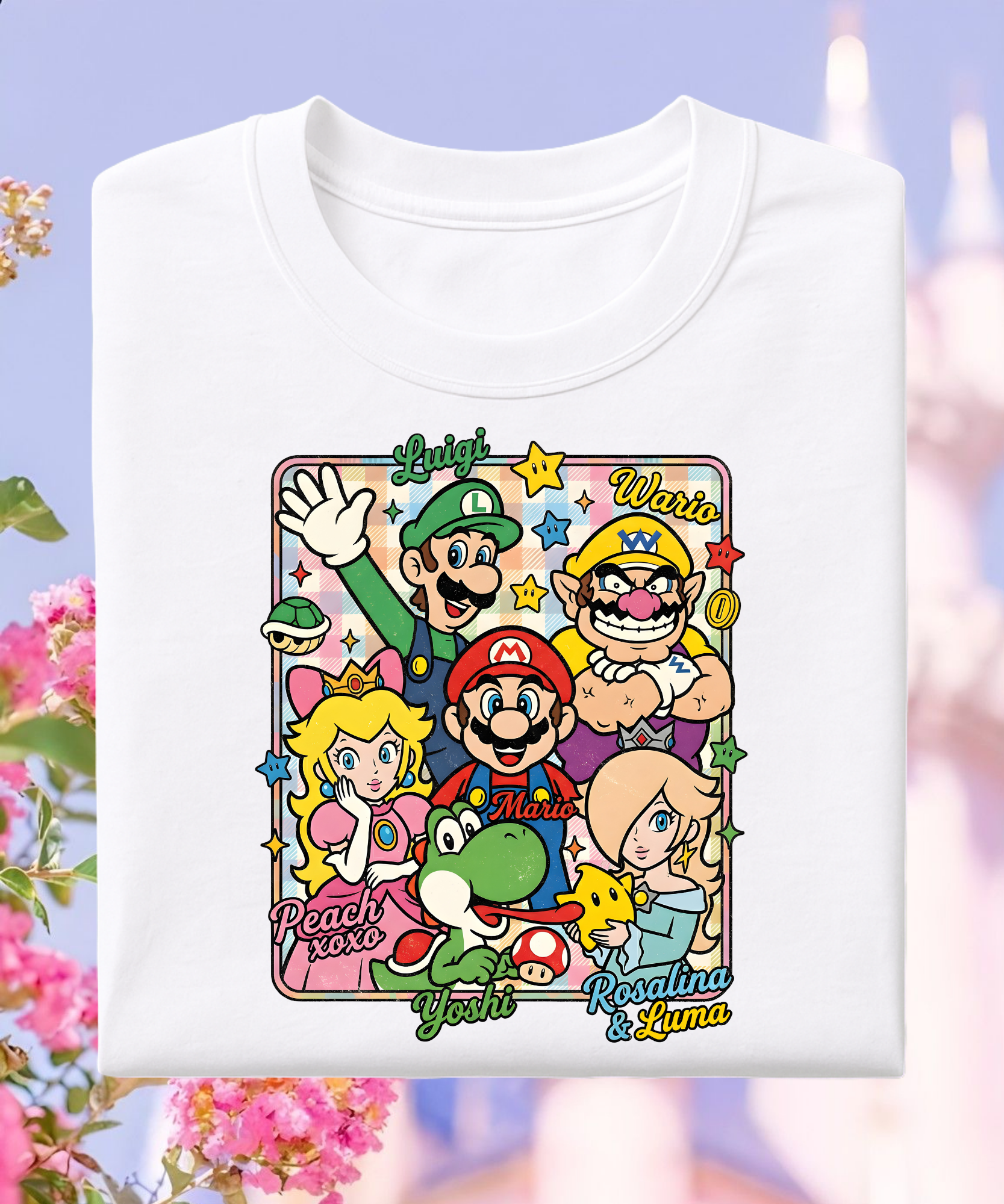 Mario Friends - Tshirt - White/Navy/Pink