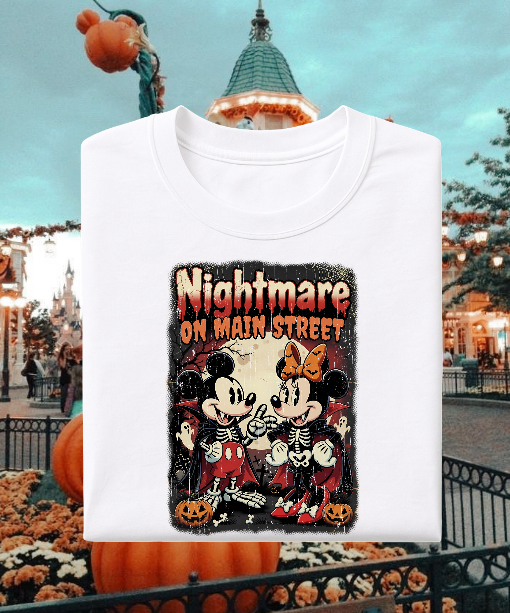 Mouse Nightmare On Main Halloween - Tshirt - White/Black