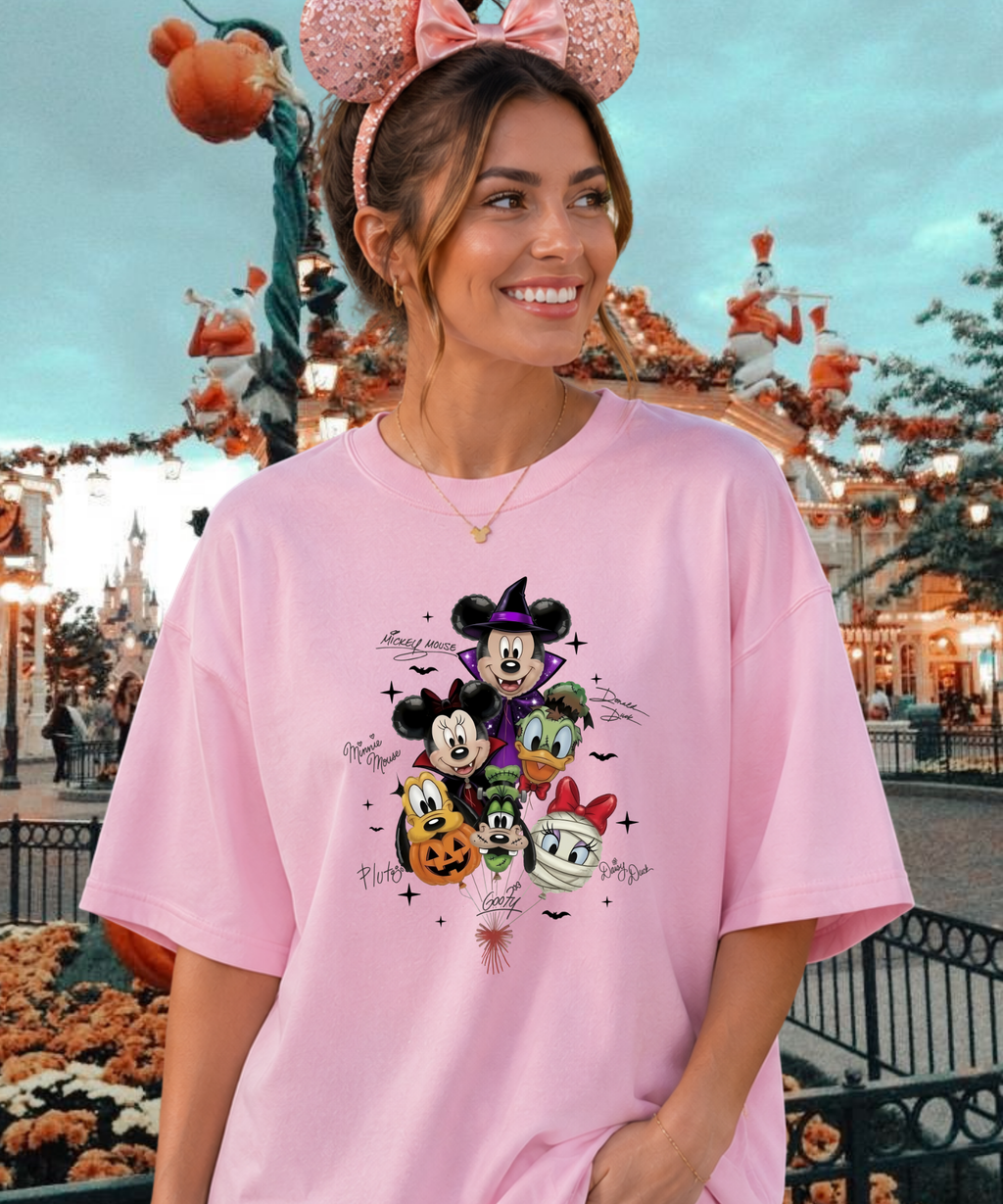 Mouse & Friends Halloween Balloons - Tshirt - White/Pink