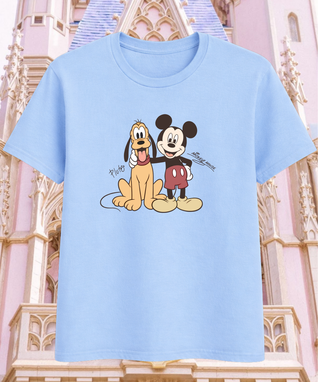 Pluto & Mickey - Tshirt - White/Pink/Blue/Daisy Yellow