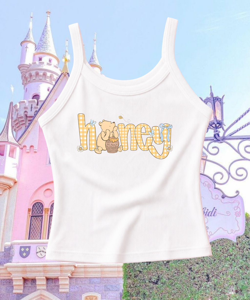 Honey - Cropped Tee/Spaghetti Strap Tank Top - White/Red