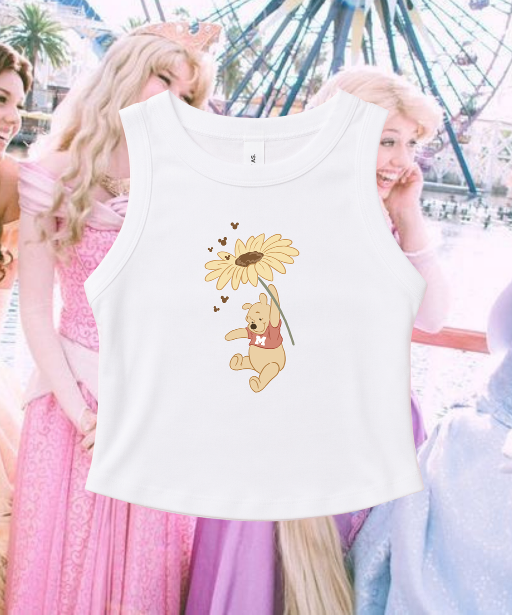 Pooh Flower - Cropped Vest/Cropped Tee - White