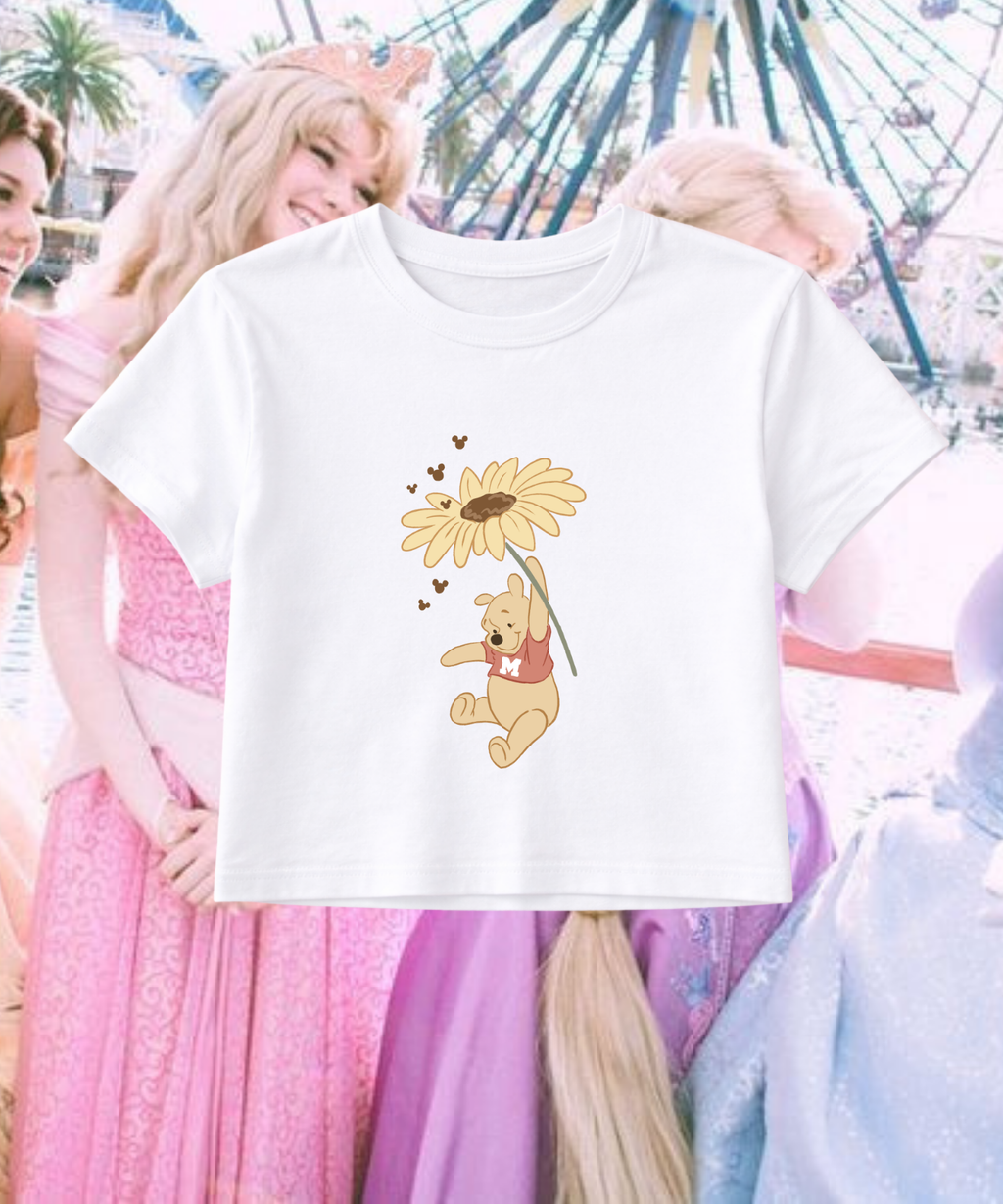 Pooh Flower - Cropped Vest/Cropped Tee - White