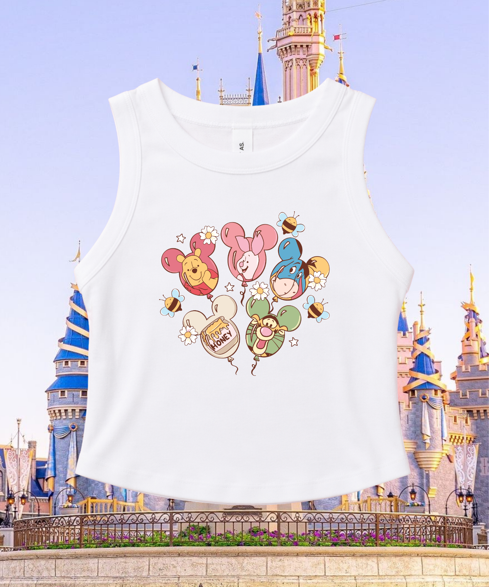 Pooh Balloons - Cropped Tee/Cropped Vest - White