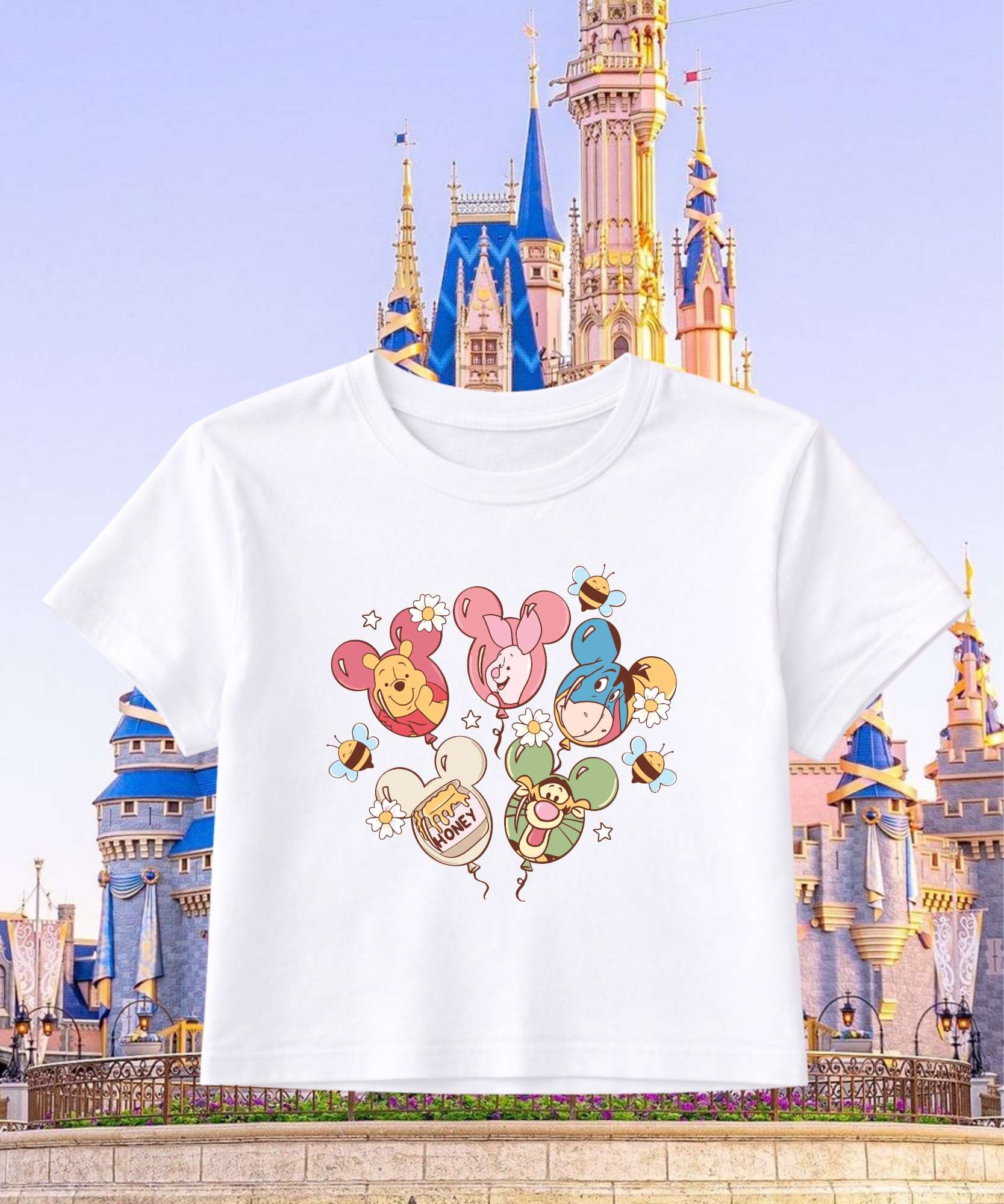 Pooh Balloons - Cropped Tee/Cropped Vest - White