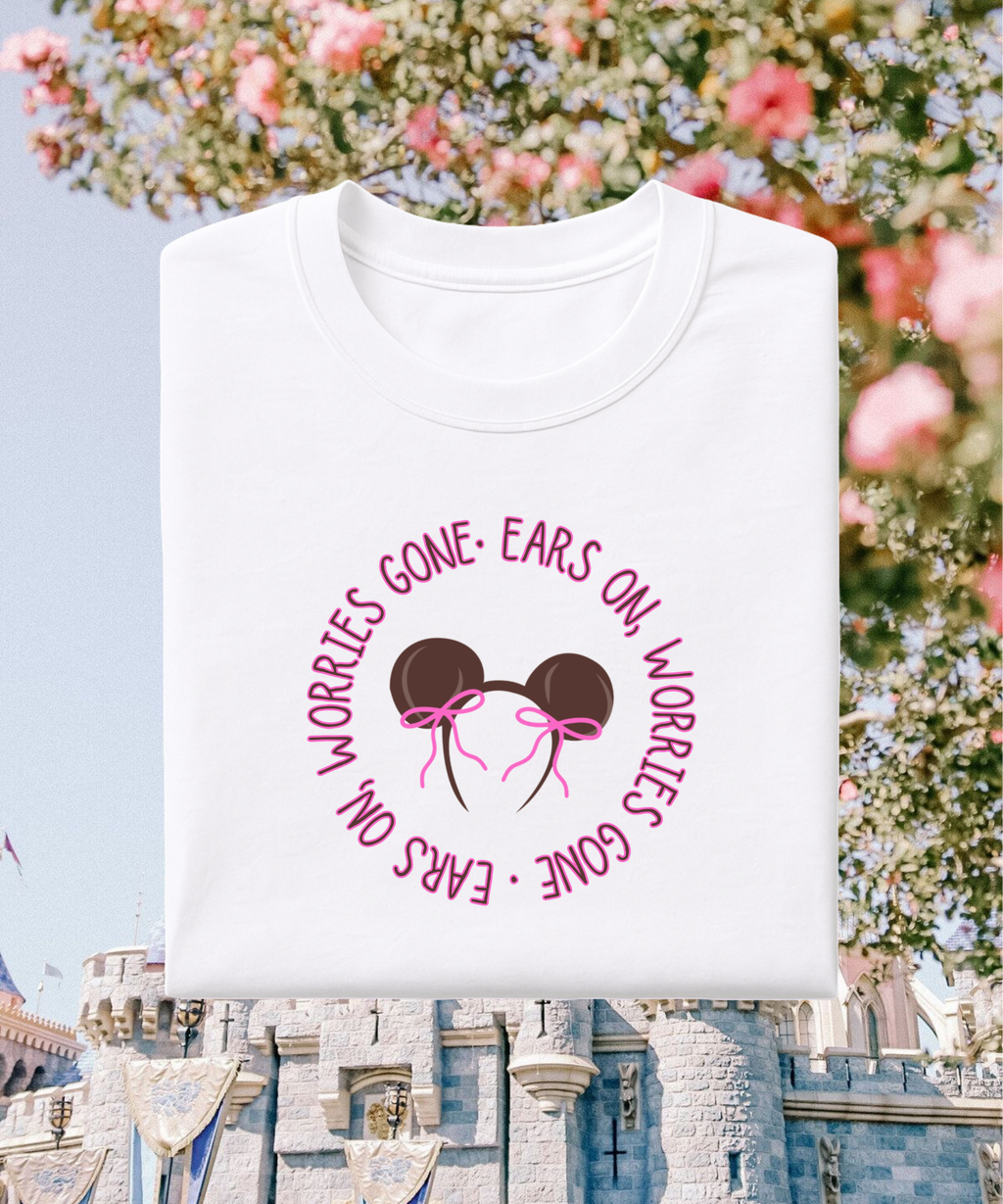 Ears On, Worries Gone Exclusive - Tshirt - White/Pink