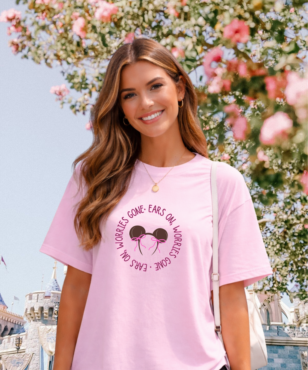 Ears On, Worries Gone Exclusive - Tshirt - White/Pink