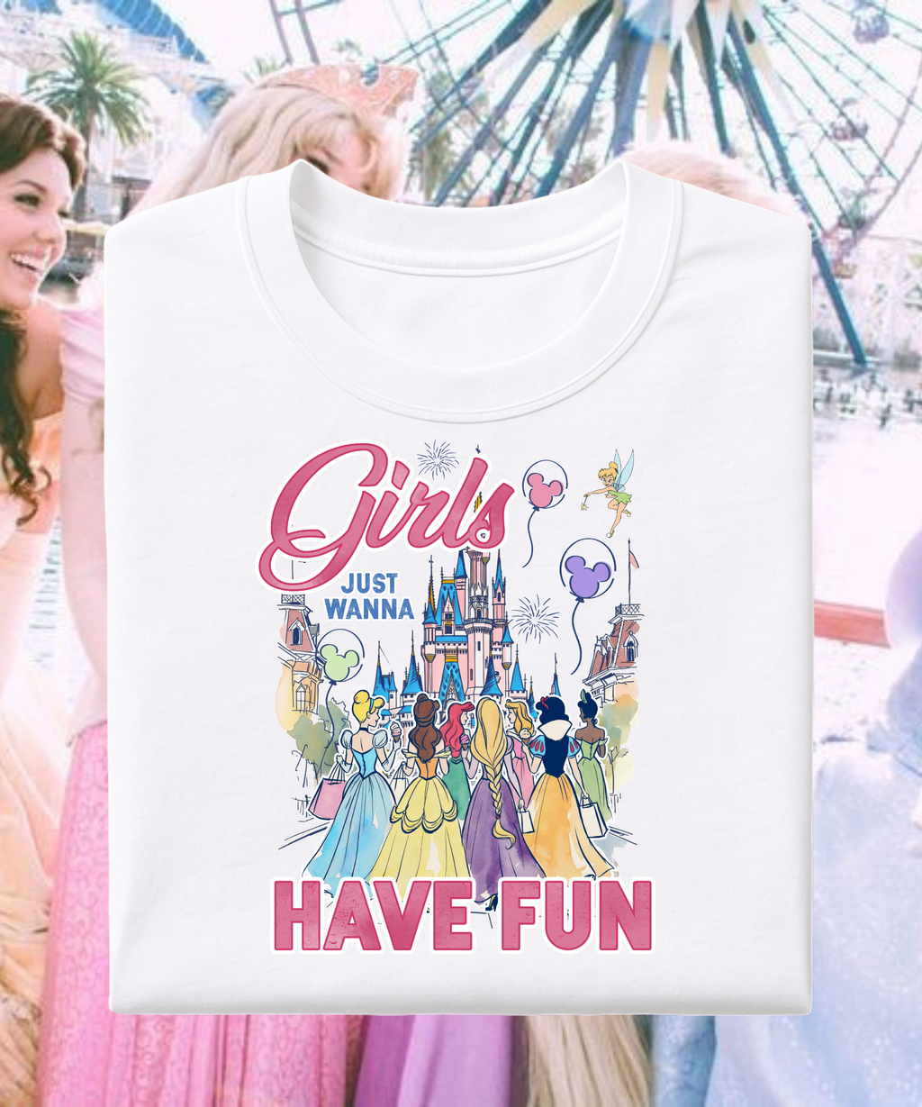 Girls Just Wanna Have Fun Princesses - Tshirt/Sweatshirt - White/Pink