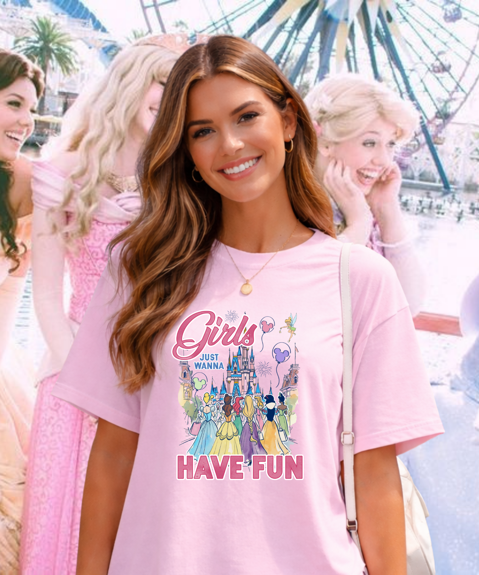 Girls Just Wanna Have Fun Princesses - Tshirt/Sweatshirt - White/Pink