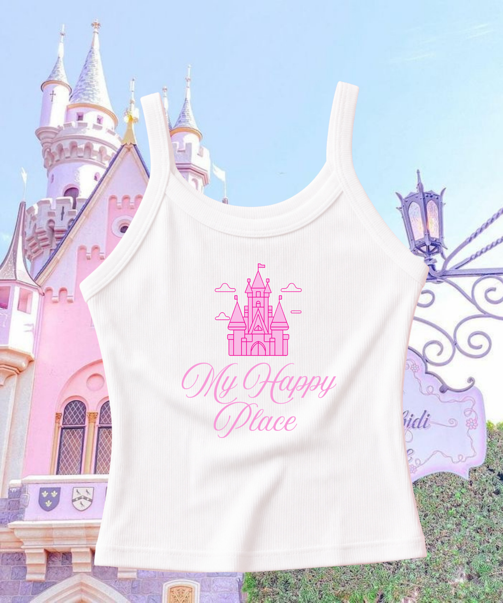My Happy Place Exclusive - Cropped Tee/Spaghetti Strap Tank Top - White