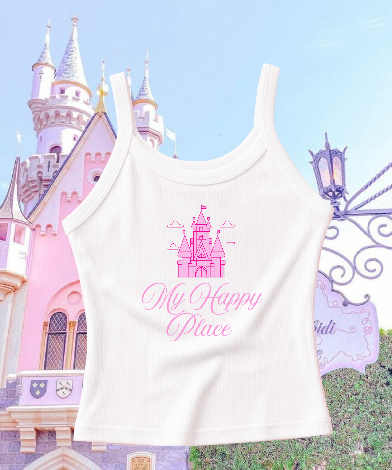My Happy Place Exclusive - Cropped Tee/Spaghetti Strap Tank Top - White