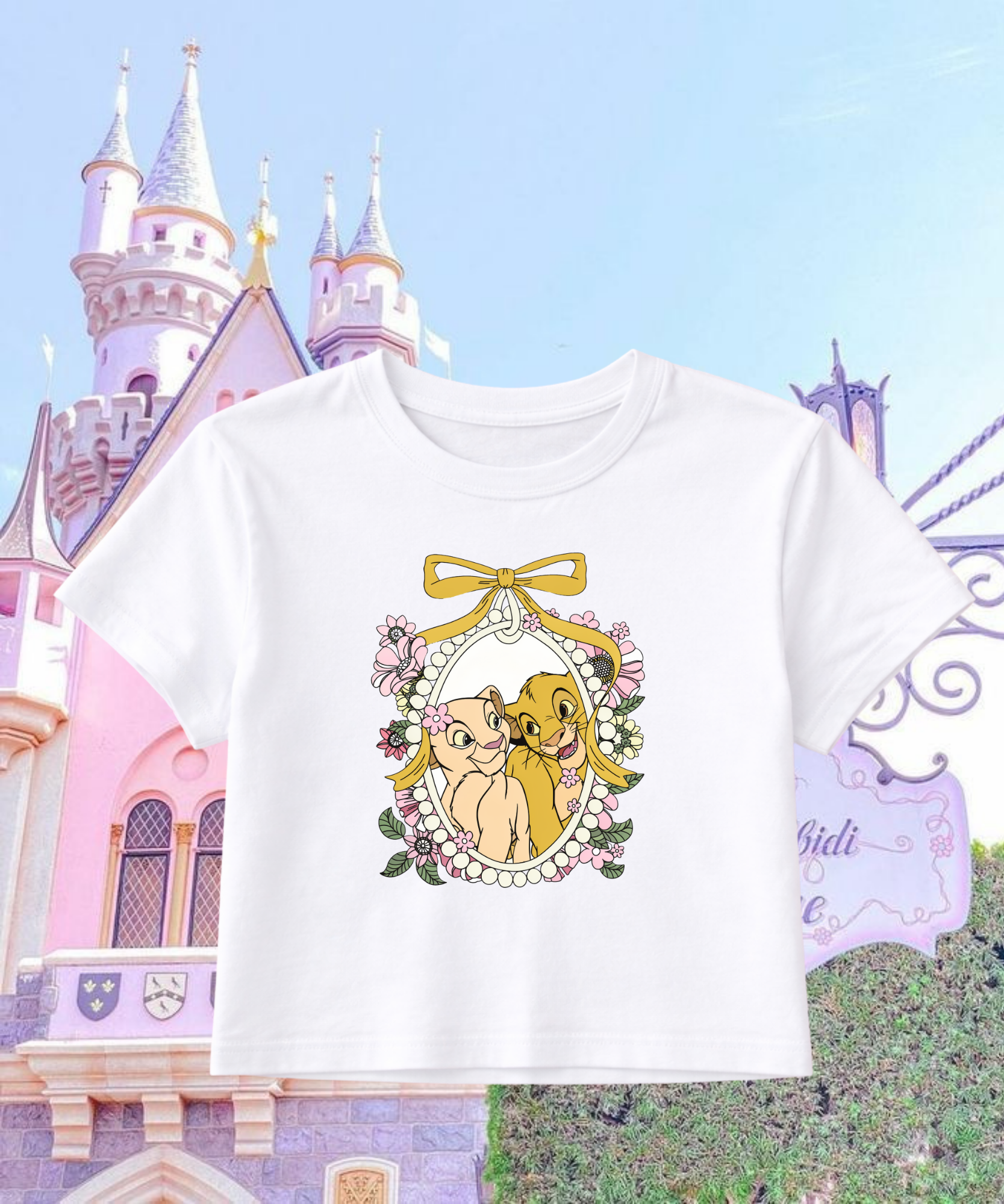 Lion King Floral Frame - Cropped Tee - White