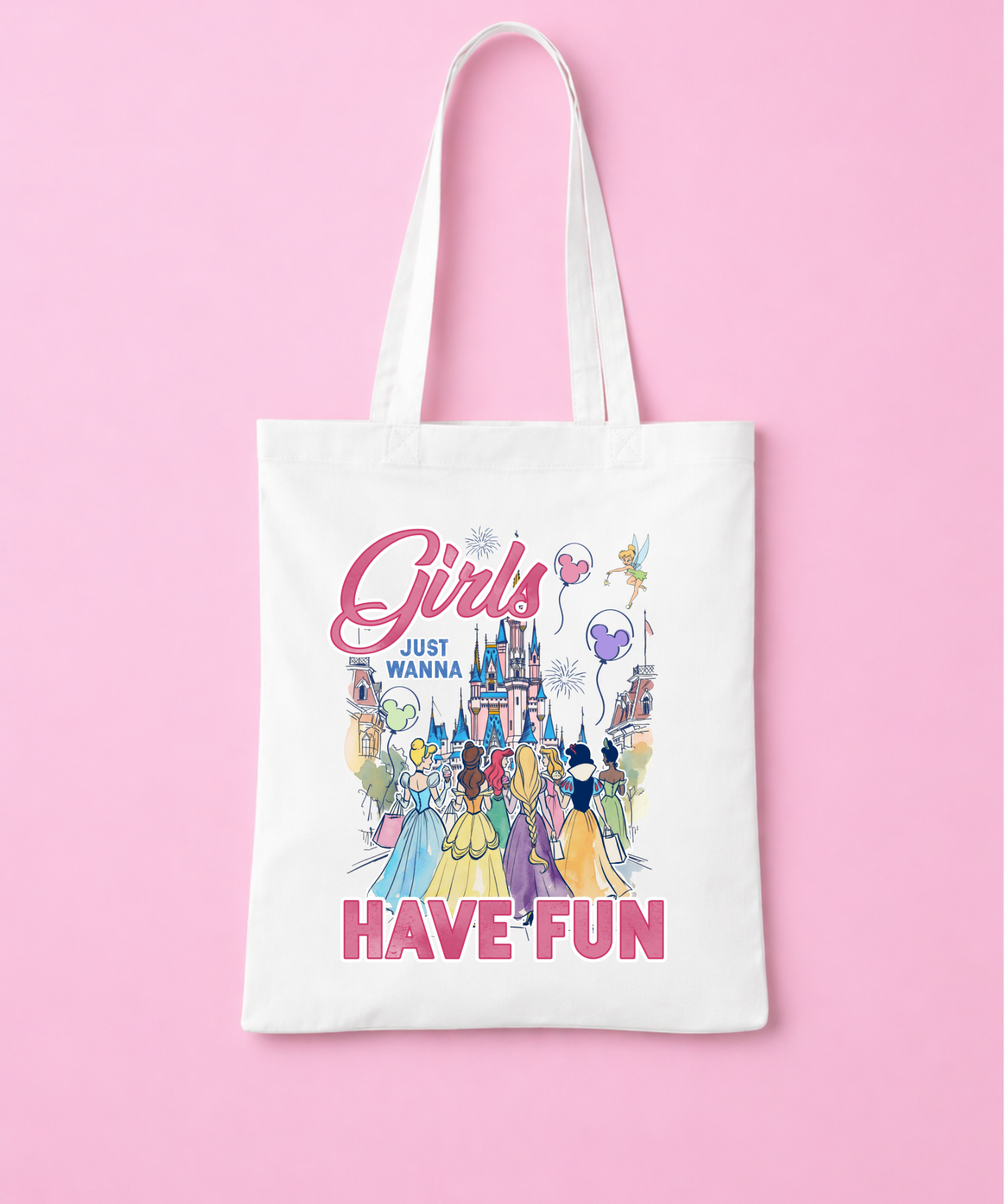 Girls Just Wanna Have Fun Tote Bag - White/Pink
