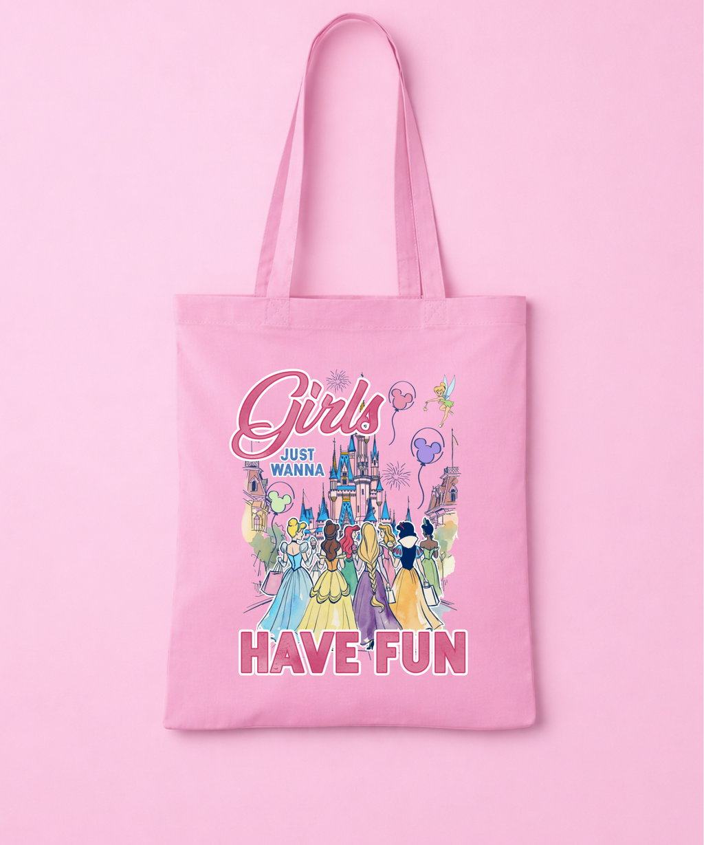 Girls Just Wanna Have Fun Tote Bag - White/Pink
