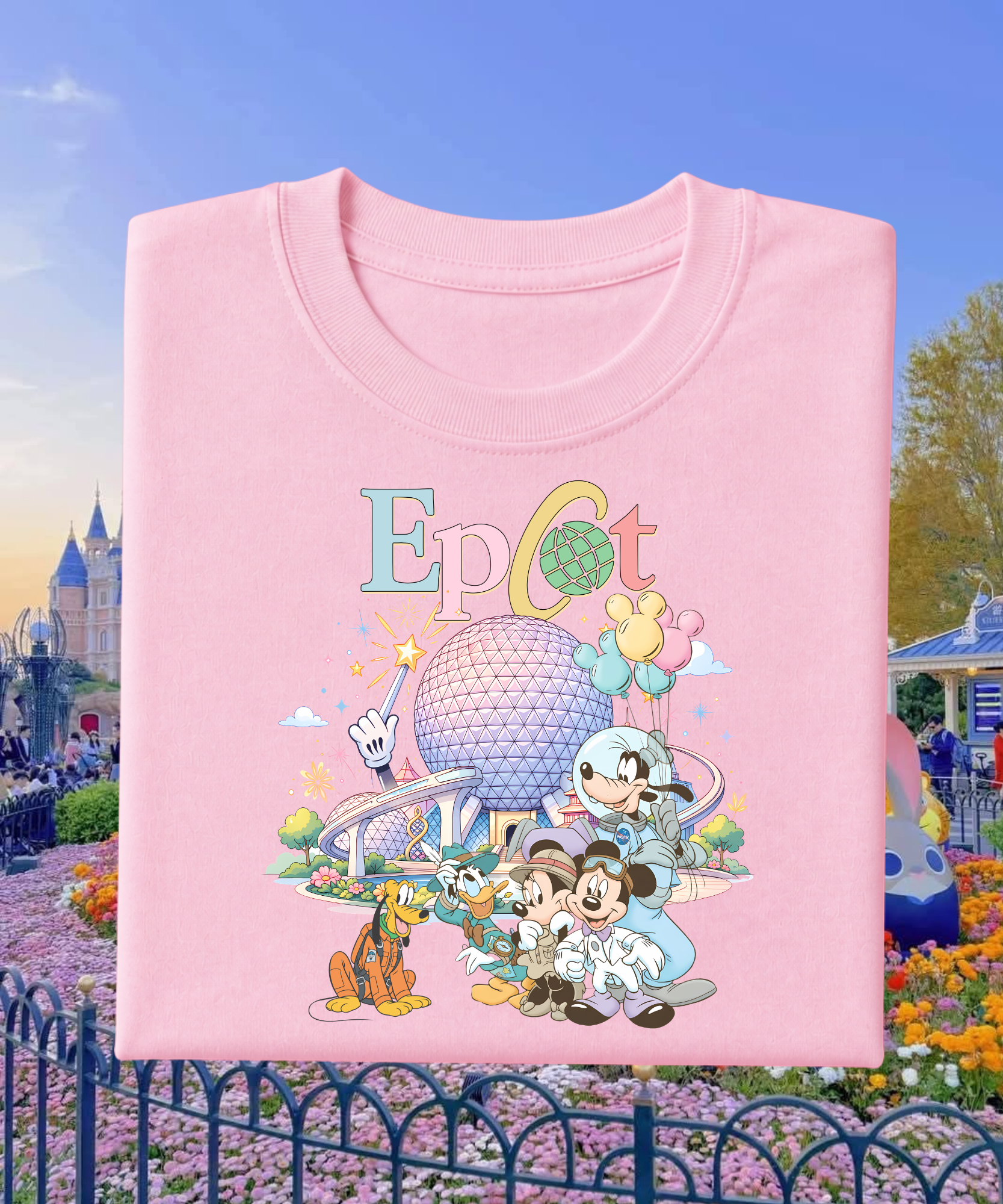 Epcot Mouse & Friends - Tshirt - White/Pink/Navy