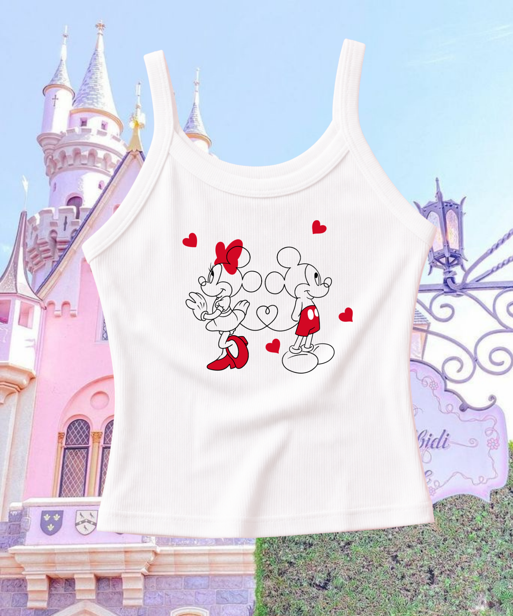 Love Minnie & Mickey - Spaghetti Strap Tank Top - White