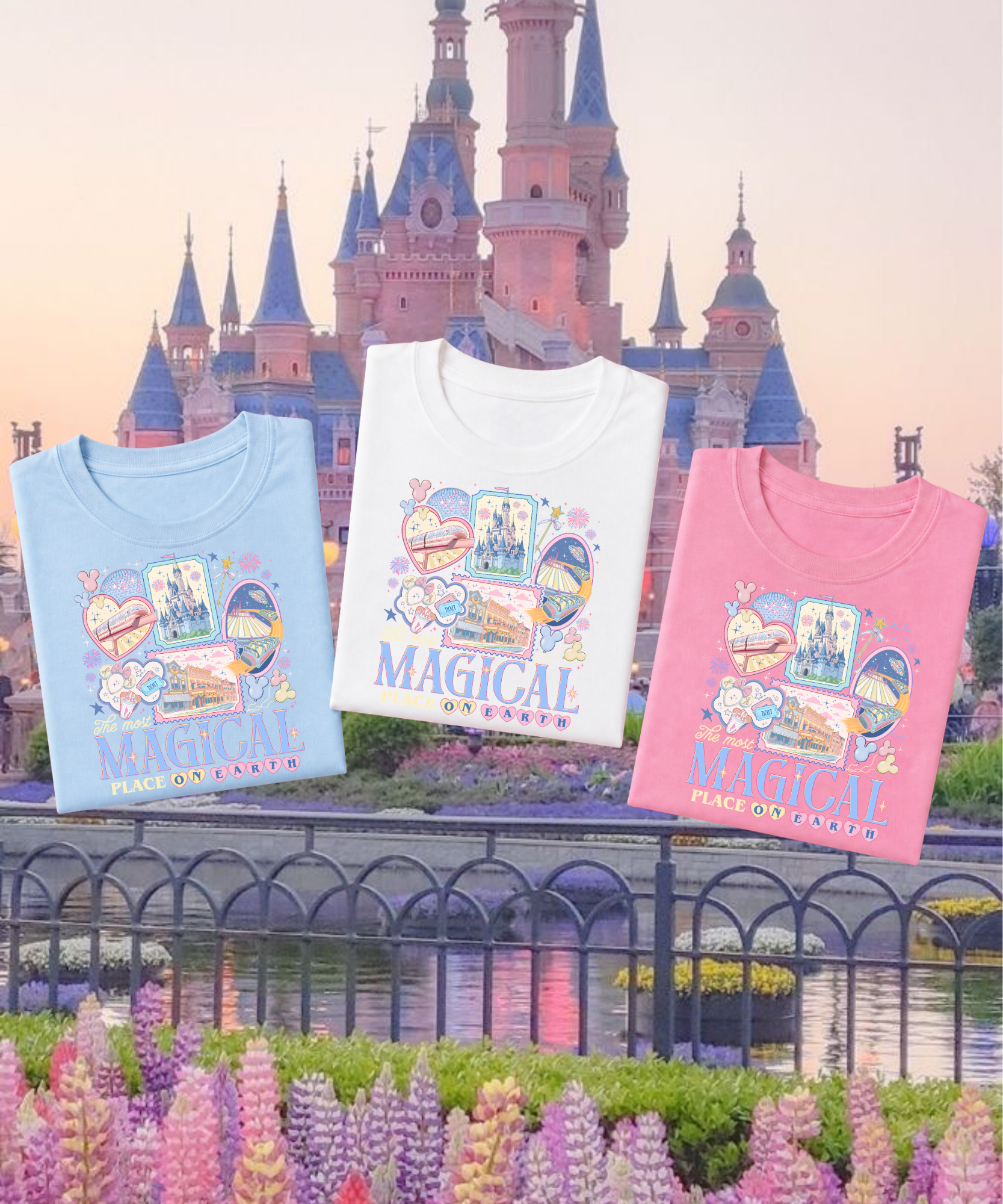 Most Magical Place On Earth Pastels - Tshirt - White/Blue/Pink/Navy