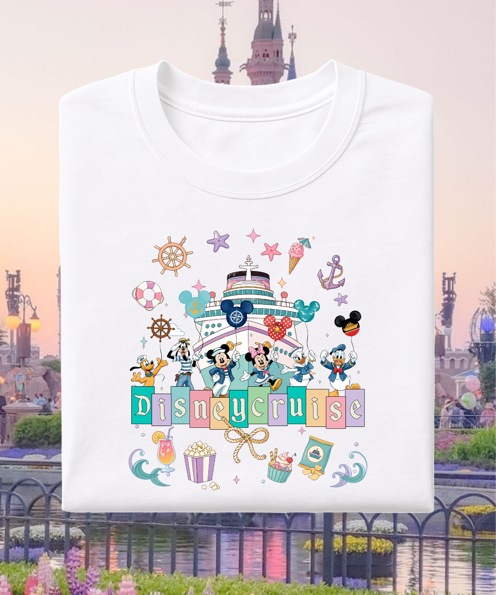 Mouse & Friends Cruise - Tshirt - White/Blue/Pink