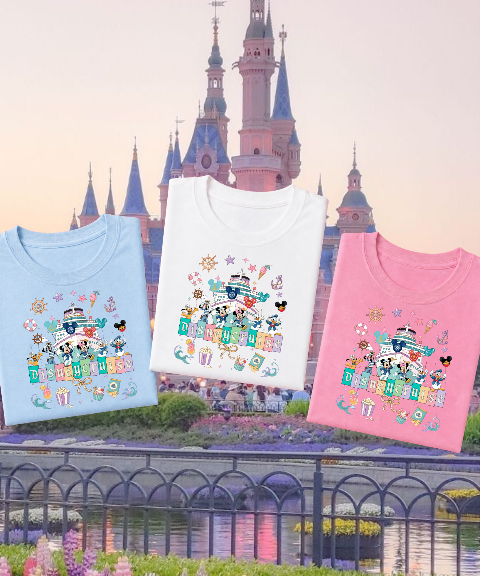 Mouse & Friends Cruise - Tshirt - White/Blue/Pink