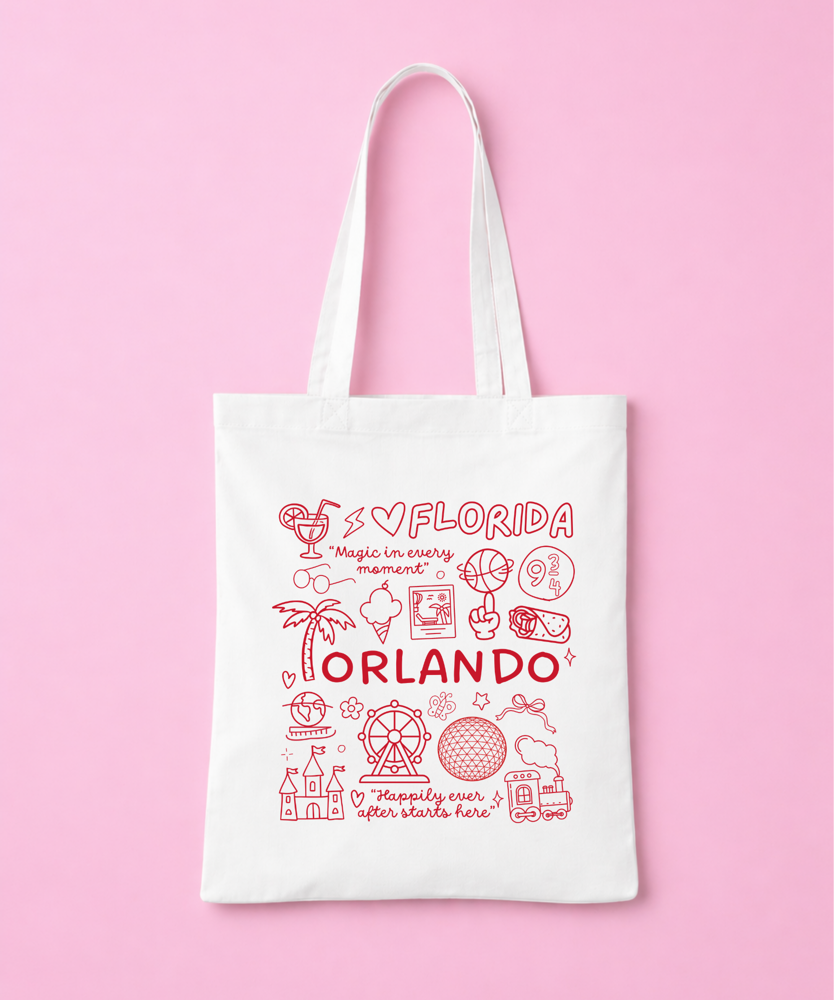 I Love Florida Tote Bag - White/Pink