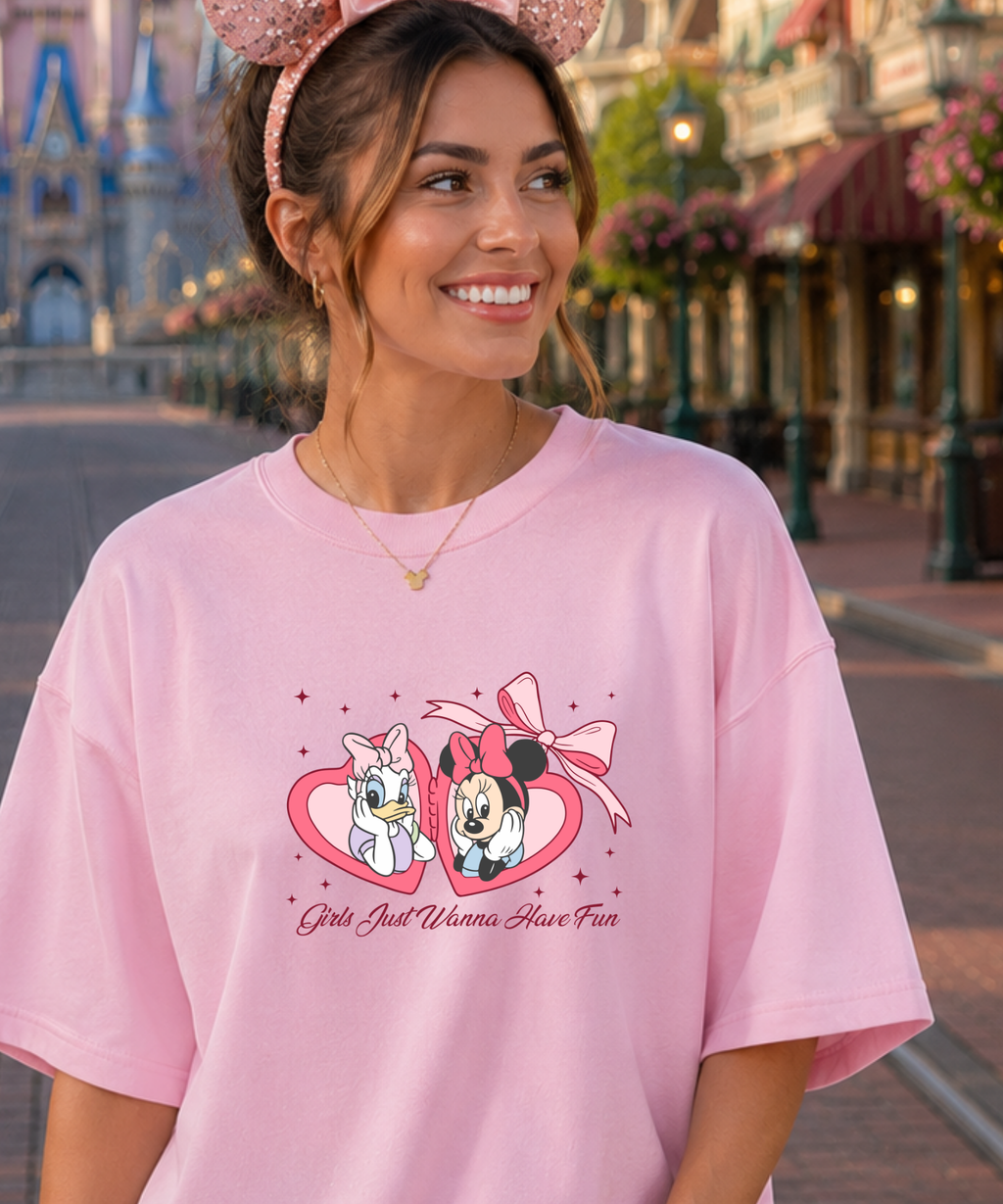 Just Wanna Have Fun Minnie & Daisy - Tshirt - White/Pink