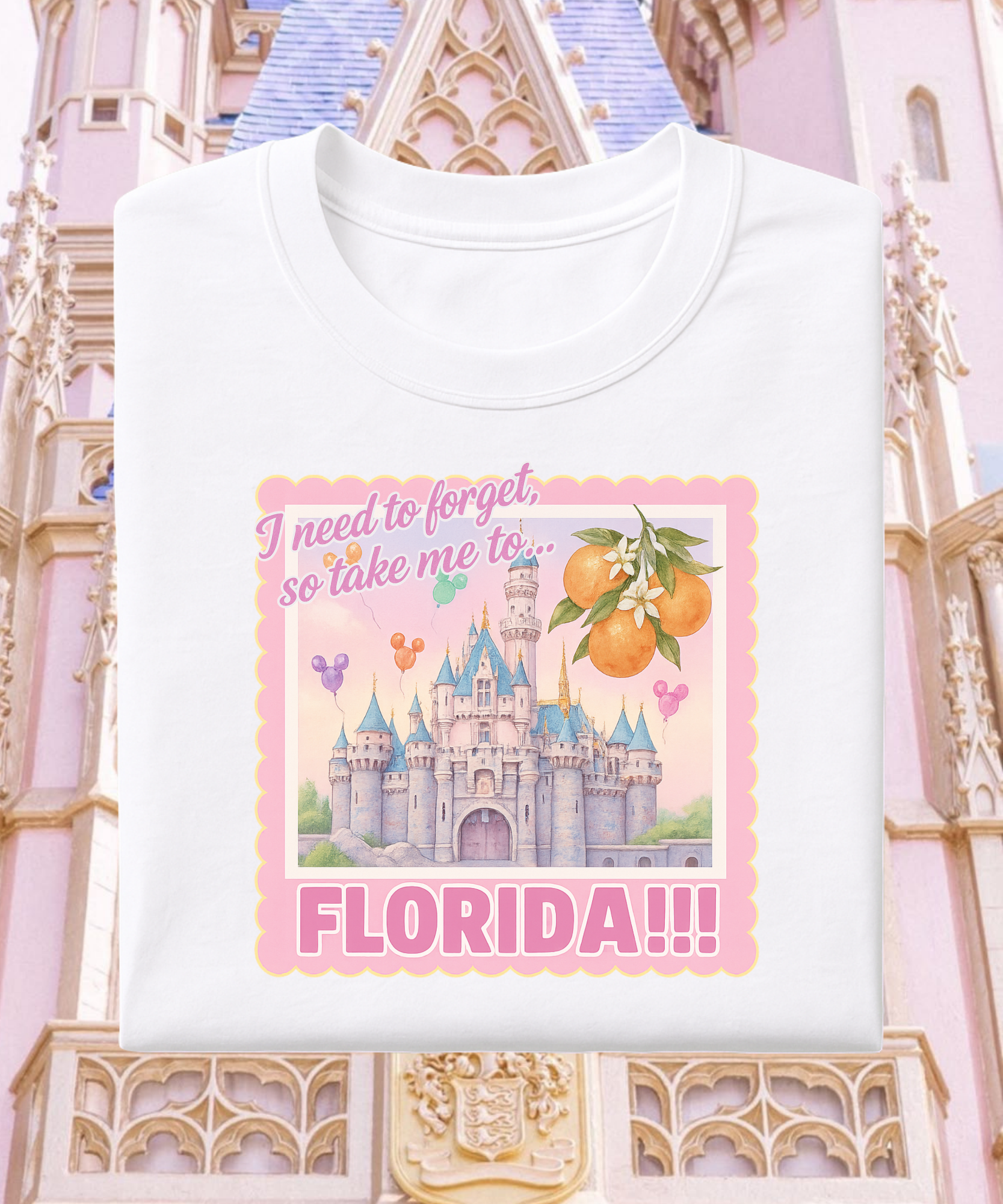 Take Me To Florida Stamp - Tshirt - White/Pink