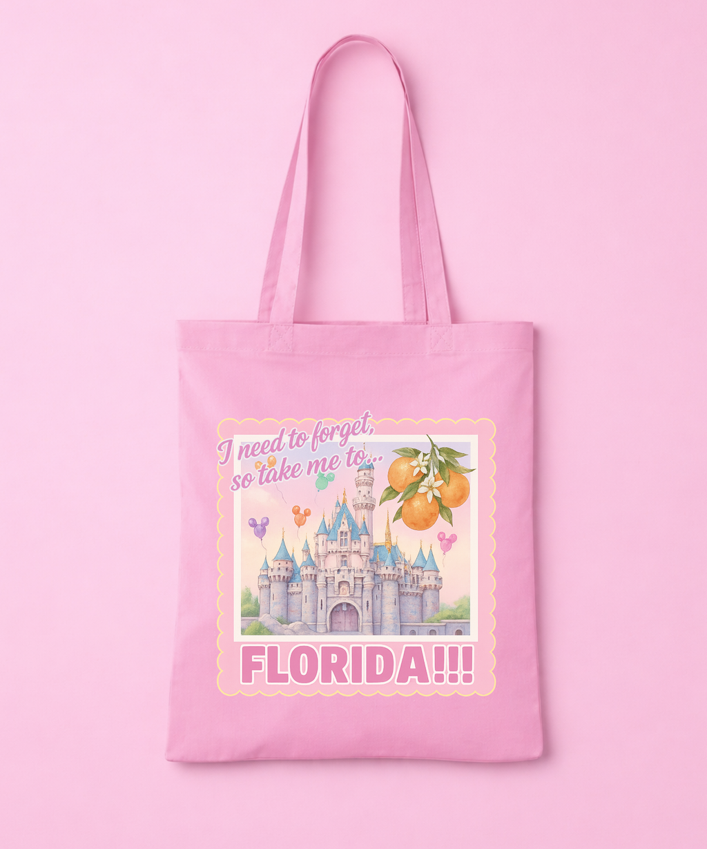 Take Me To Florida Stamp Tote Bag - White/Pink