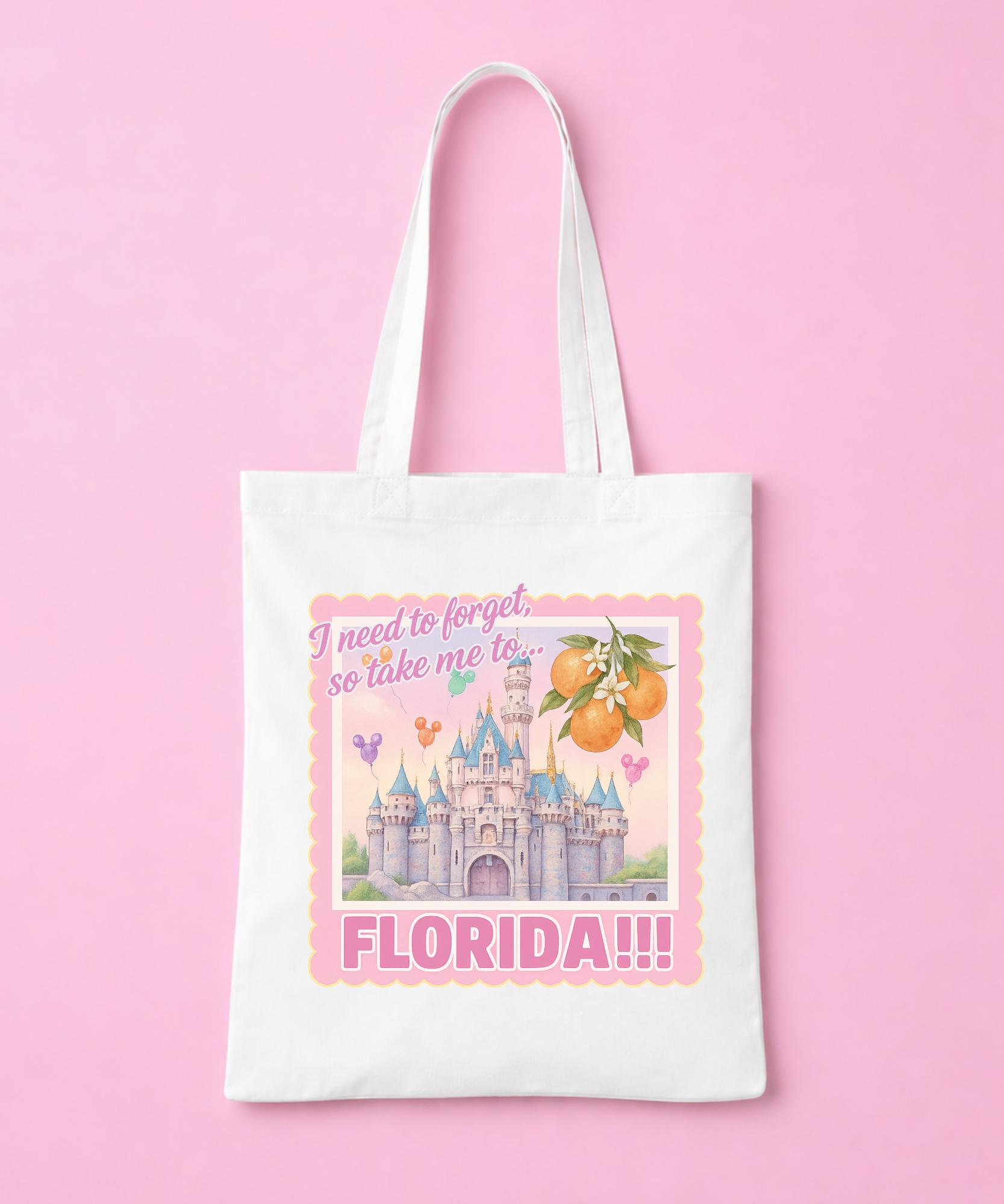 Take Me To Florida Stamp Tote Bag - White/Pink