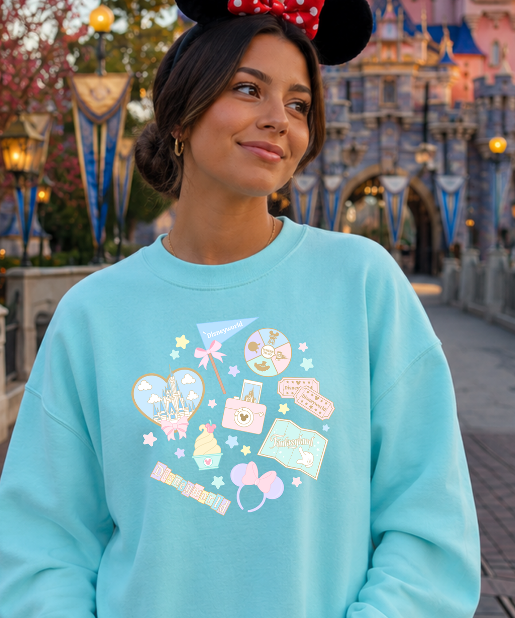 WDW Pastel Sweatshirt - Peppermint/Light Pink